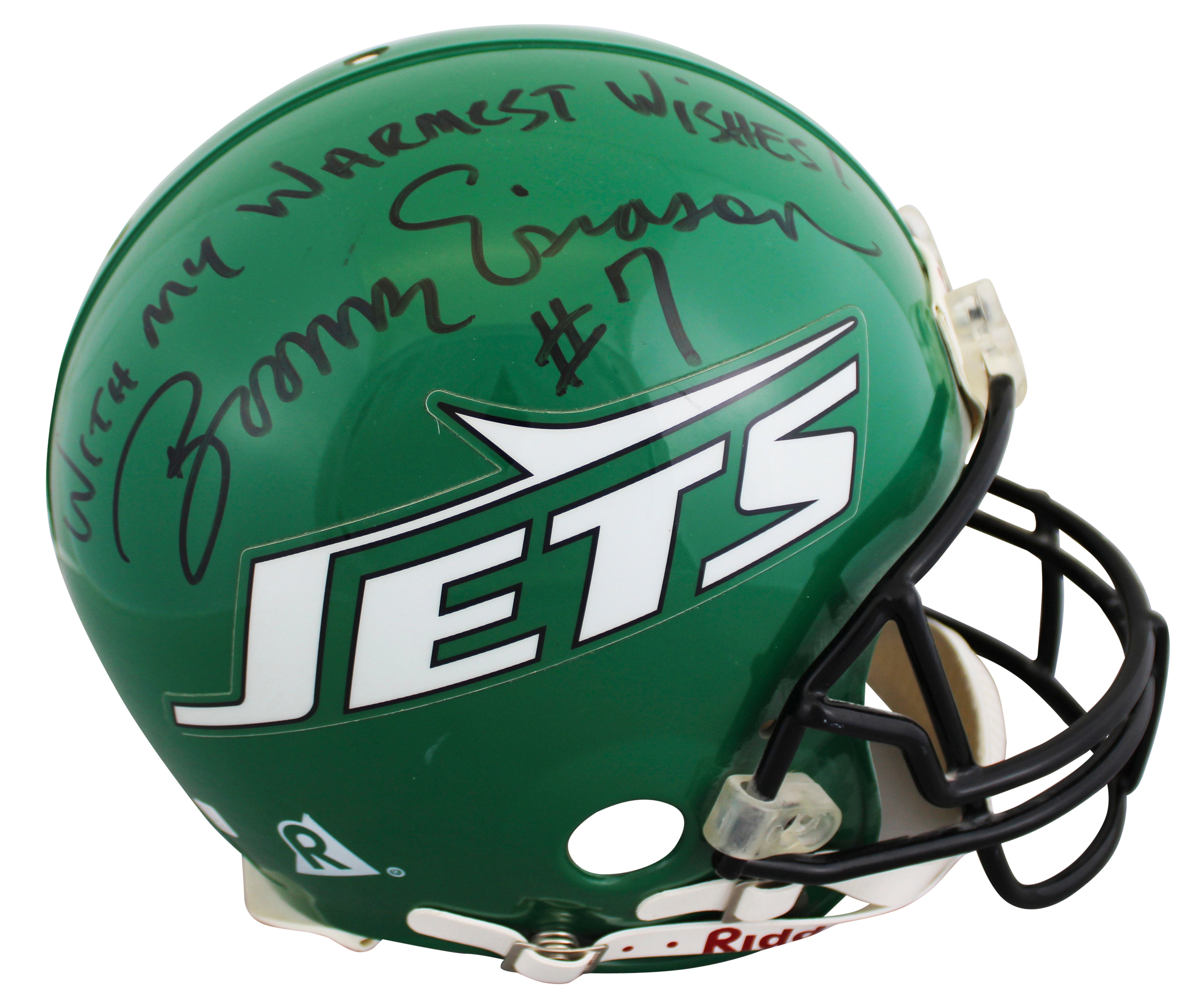 Jets Boomer Esiason "With My Warmest Wishes" Signed Full Size Proline Helmet BAS