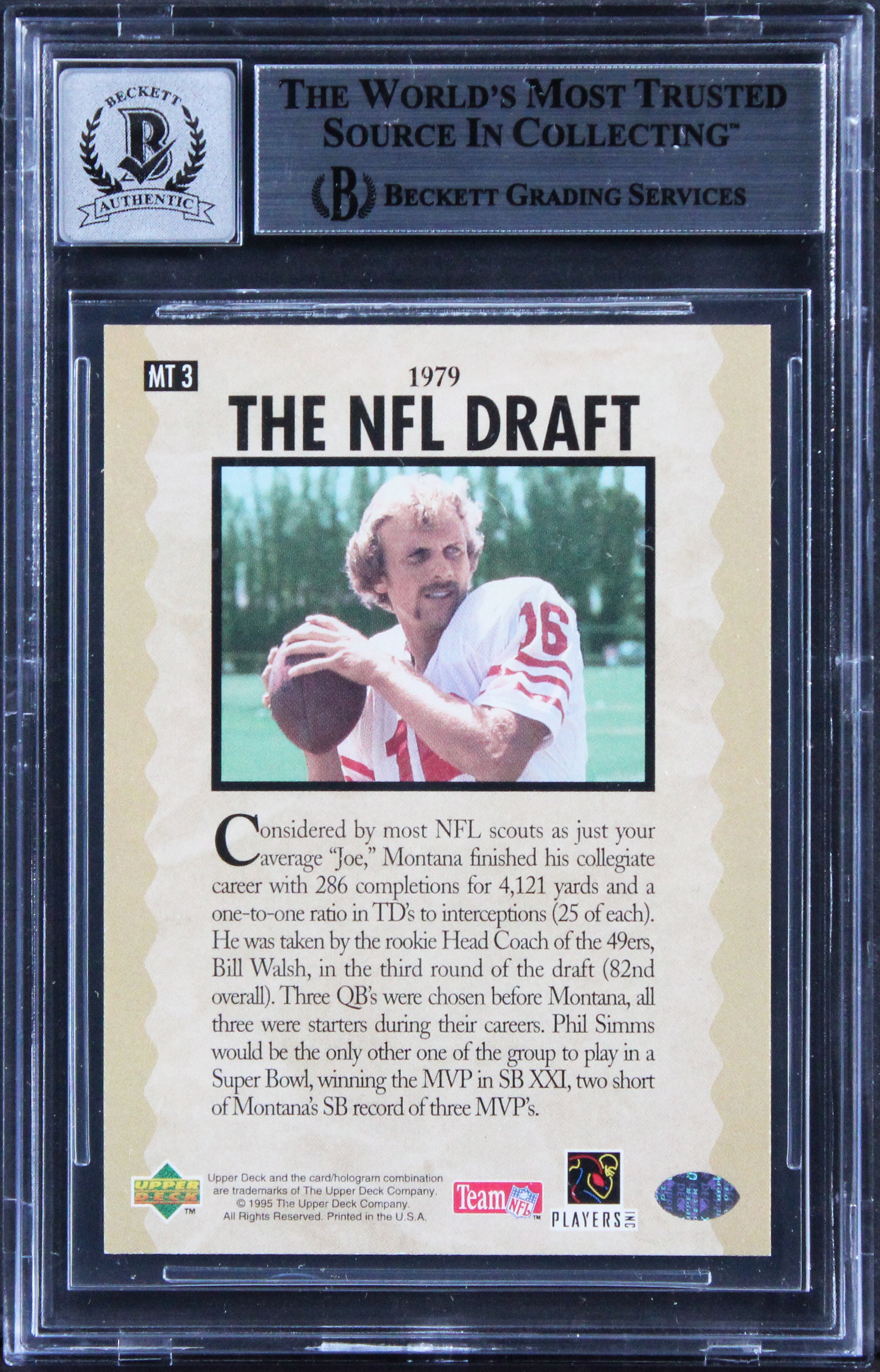 49ers Joe Montana Signed 1995 UD Joe Montana Trilogy #MT3 Card Auto 10! BAS Slab