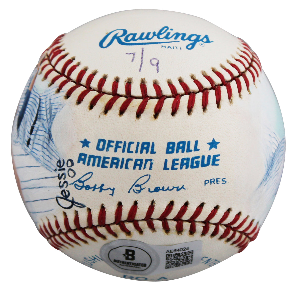 Yankees Mickey Mantle Signed Jolene Jessie Painted OAL Baseball LE #7/9 BAS LOA