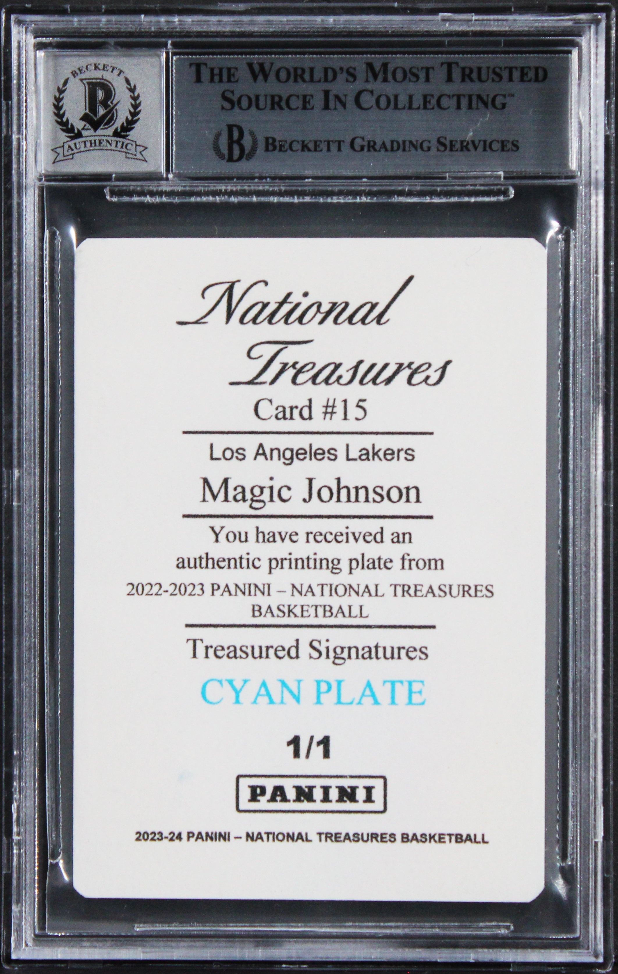 Magic Johnson HOF 2002 Signed 2022 NT Sig PP Cyan #15 1/1 Card Auto 10! BAS Slab