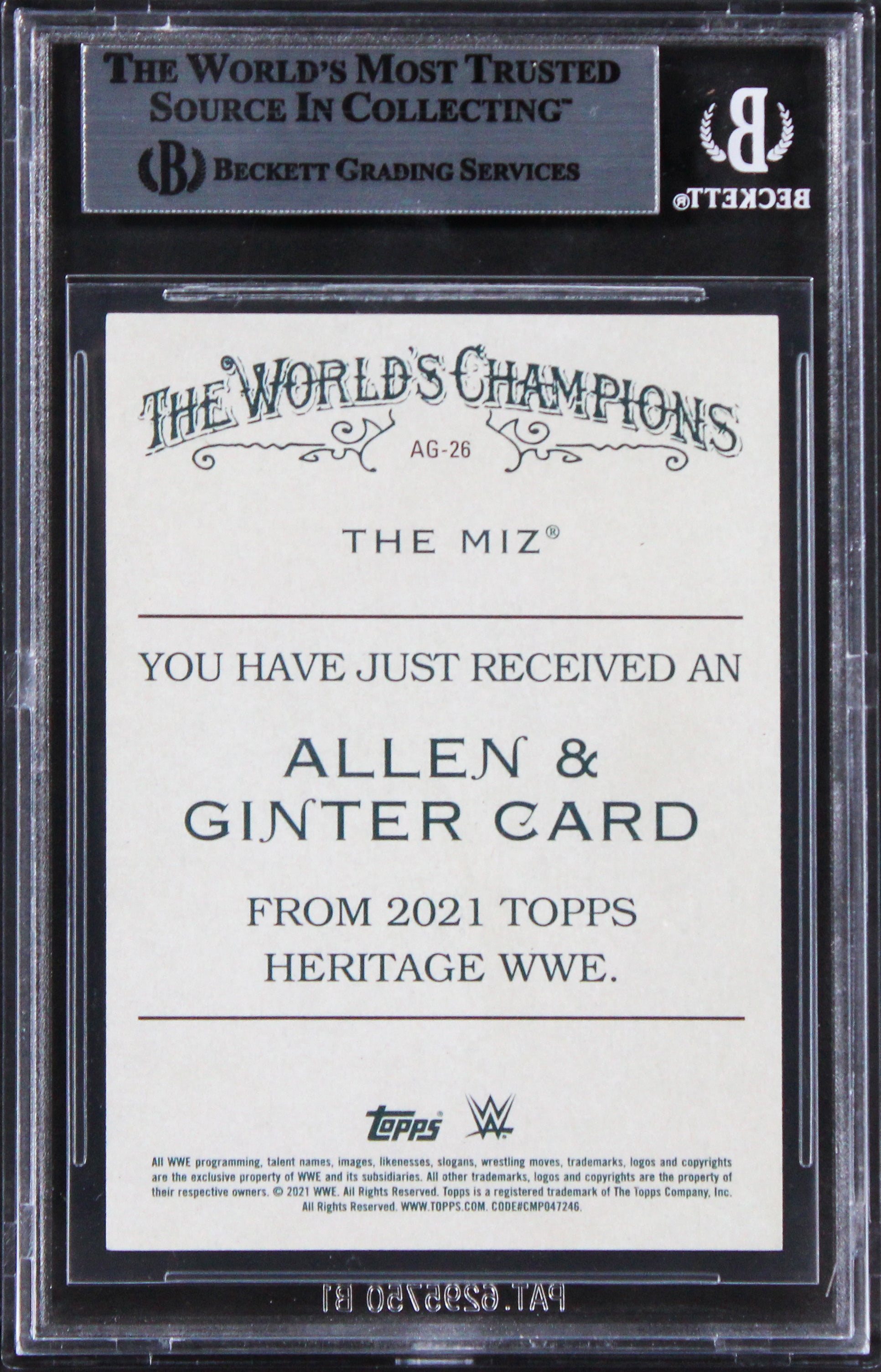 Mike "The Miz" Mizanin Signed 2021 Topps Heritage WWE A&G Card BAS Slabbed