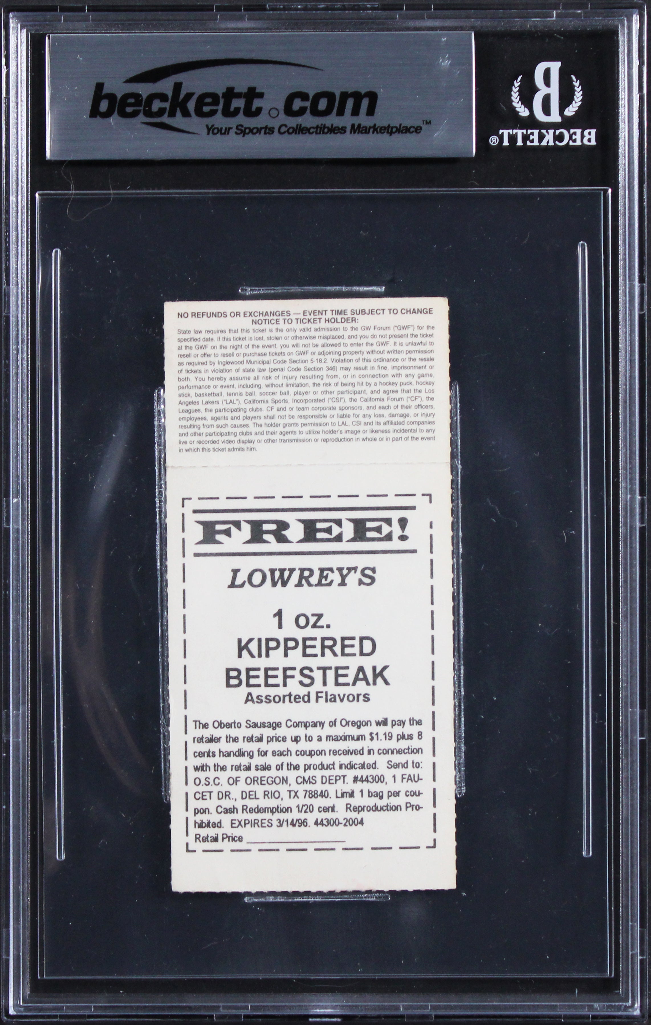 Magic Johnson "Final Triple Double" Signed Feb 1996 Ticket Stub Auto 10 BAS Slab