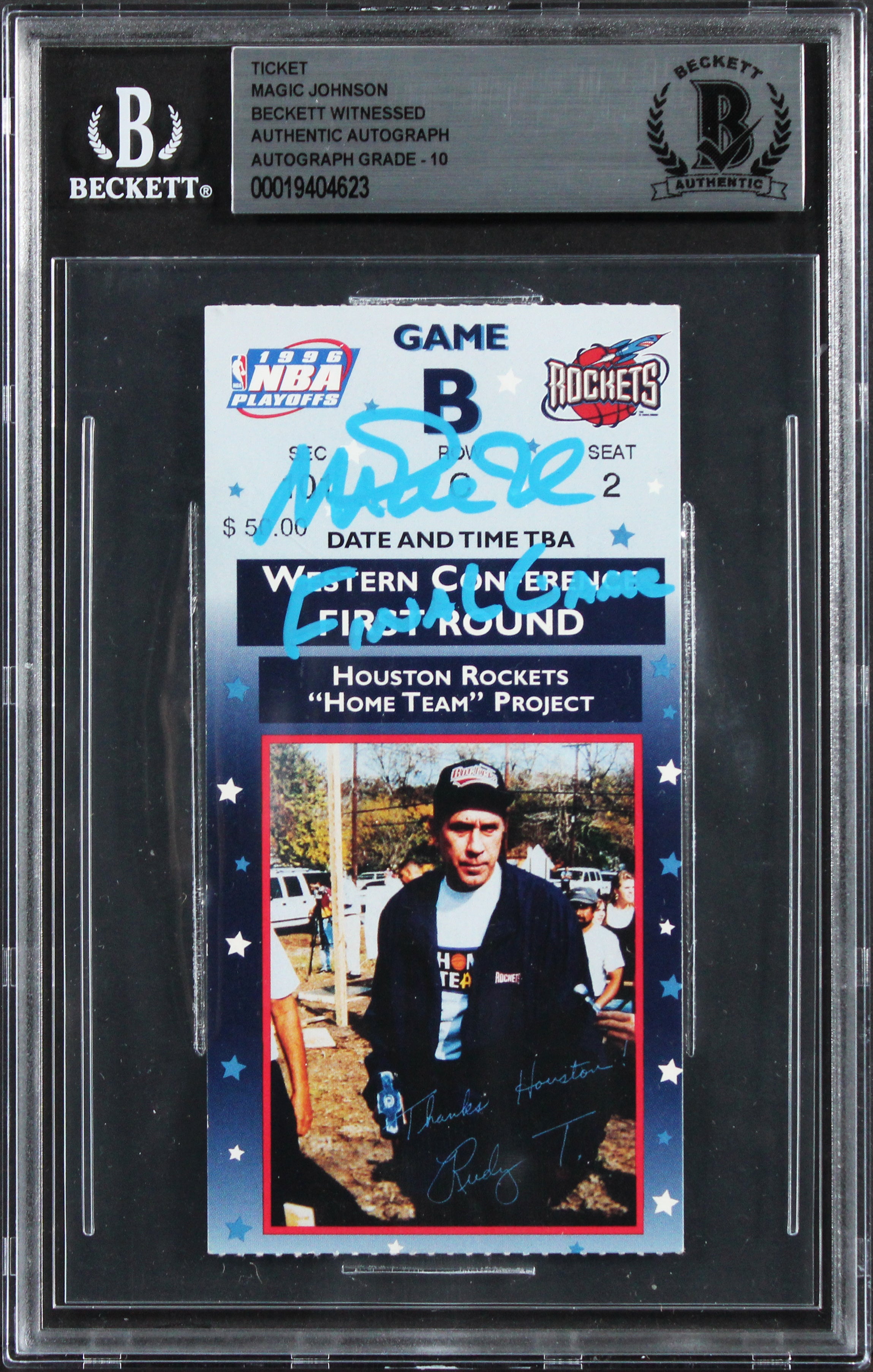 Lakers Magic Johnson "Final Game" Signed May 1996 Ticket Stub Auto 10! BAS Slab