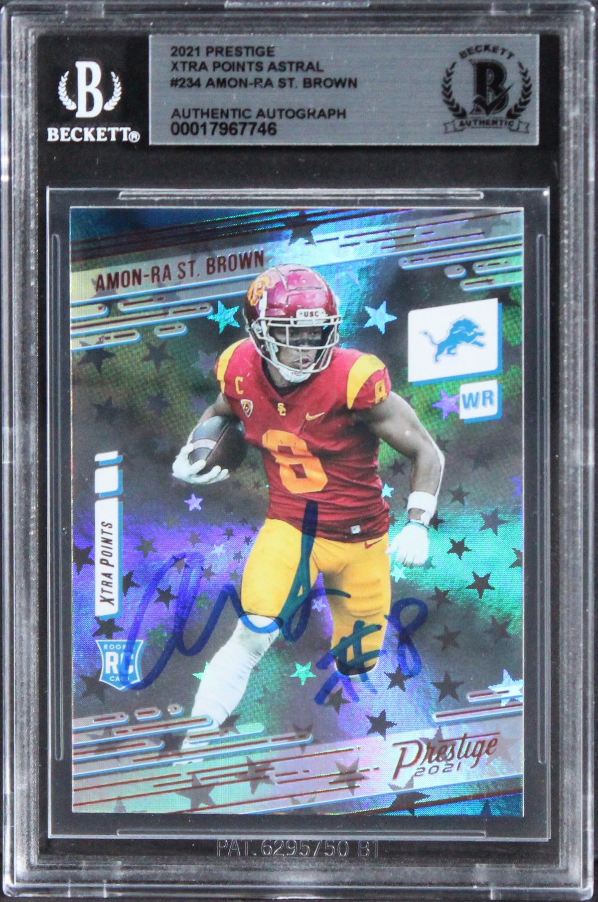 Amon-Ra St. Brown Signed 2021 Prestige Xtra Pts Astral #234 Rookie Card BAS Slab