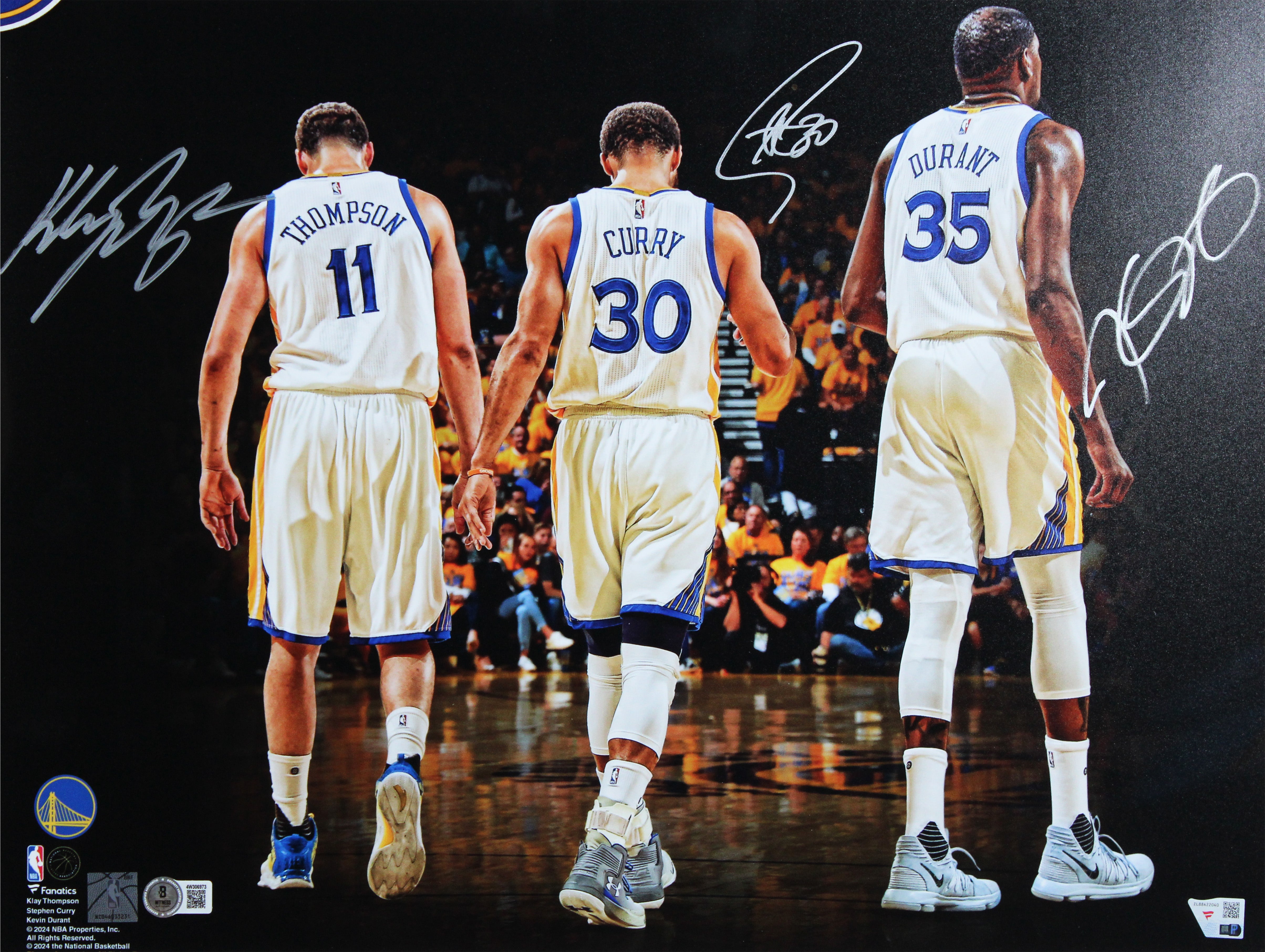 Warriors (3) Curry, Durant & Thompson Authentic Signed 16x20 Framed Photo BAS