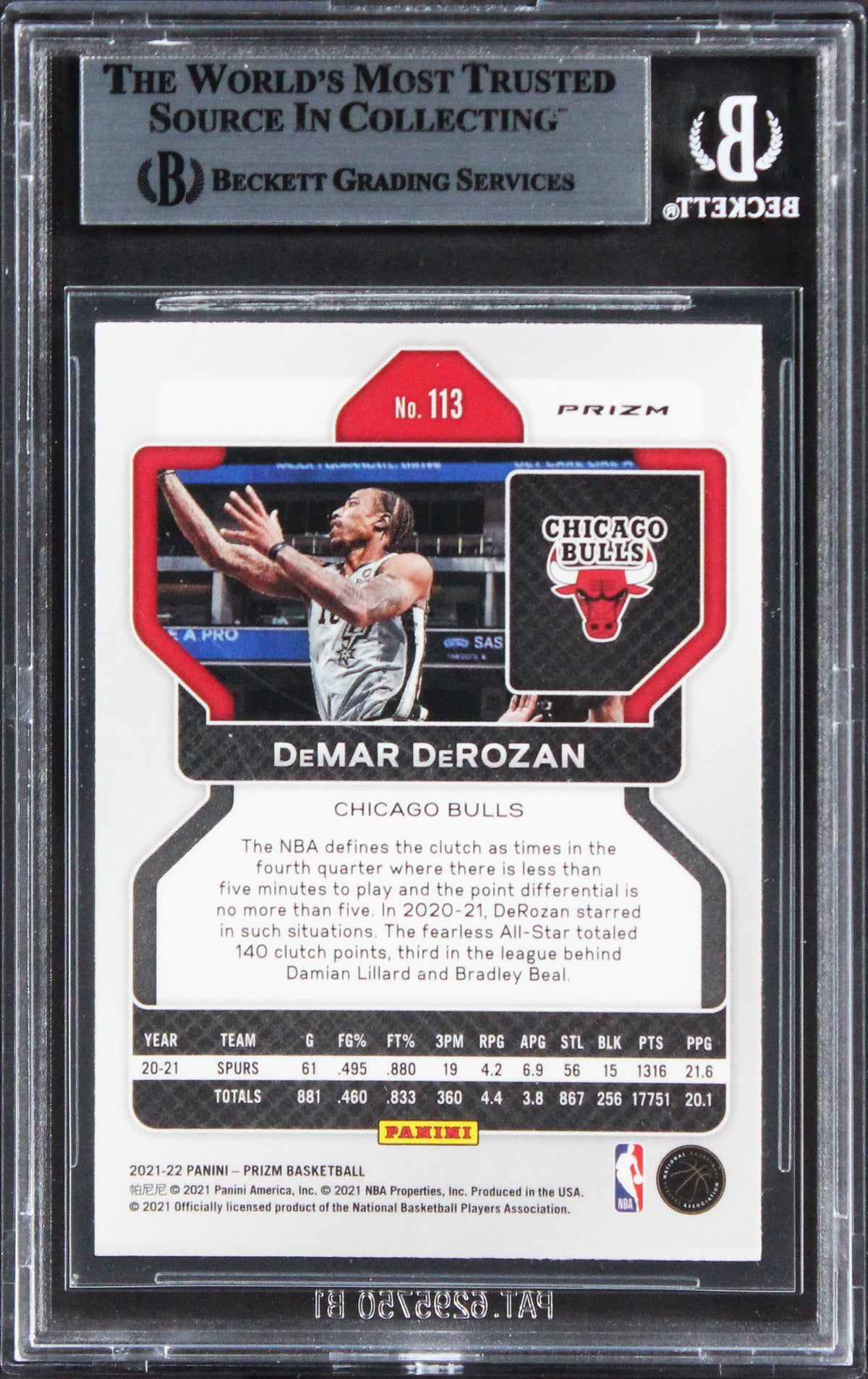 Bulls DeMar DeRozan Signed 2021 Panini Prizm Orange Ice #113 Card BAS Slabbed