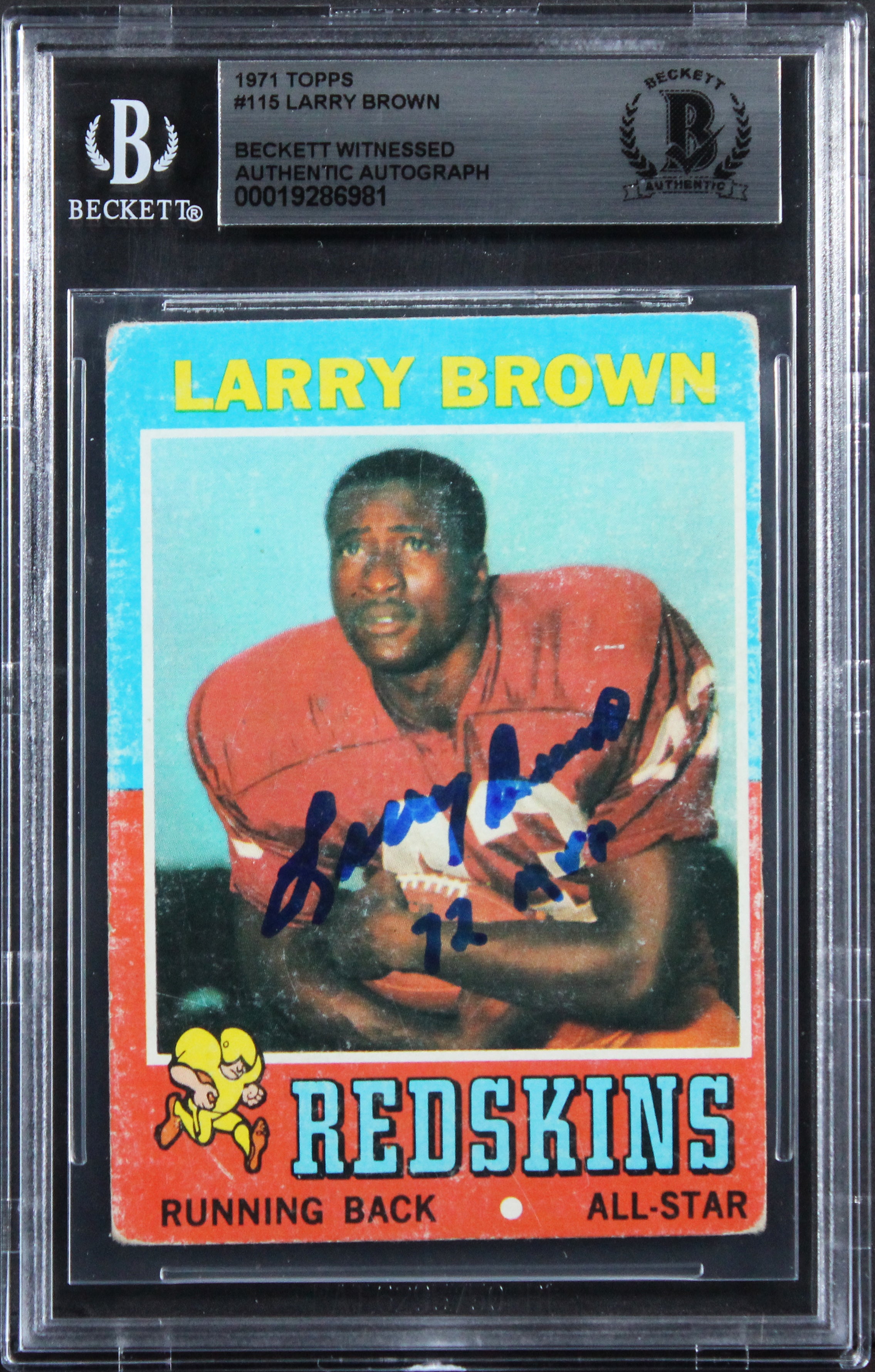 Commanders Larry Brown Authentic Signed 1971 Topps #115 Card BAS Slabbed
