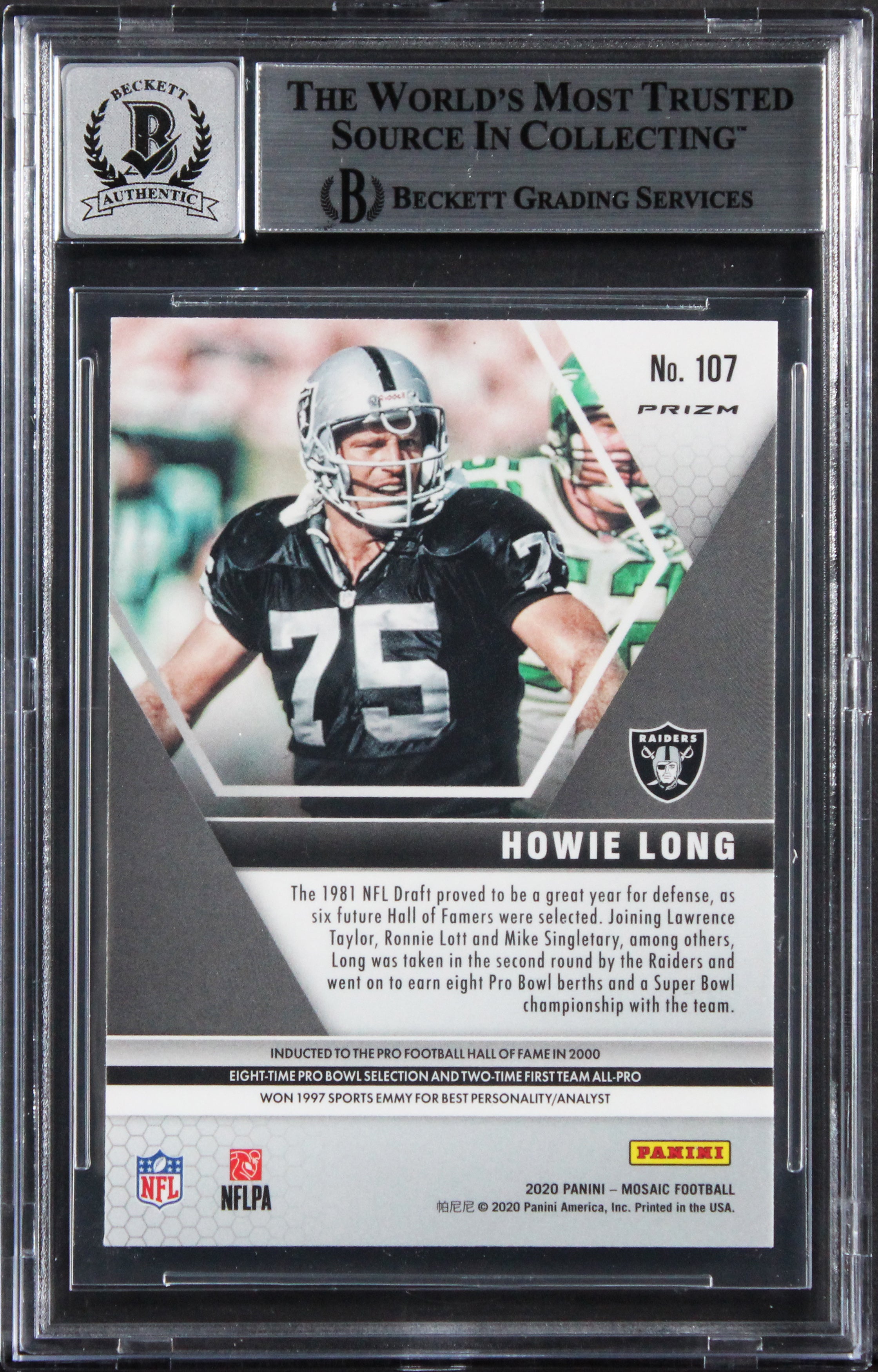 Howie Long Signed 2020 Panini Mosaic Reactive Gold #107 Card Auto 10! BAS Slab