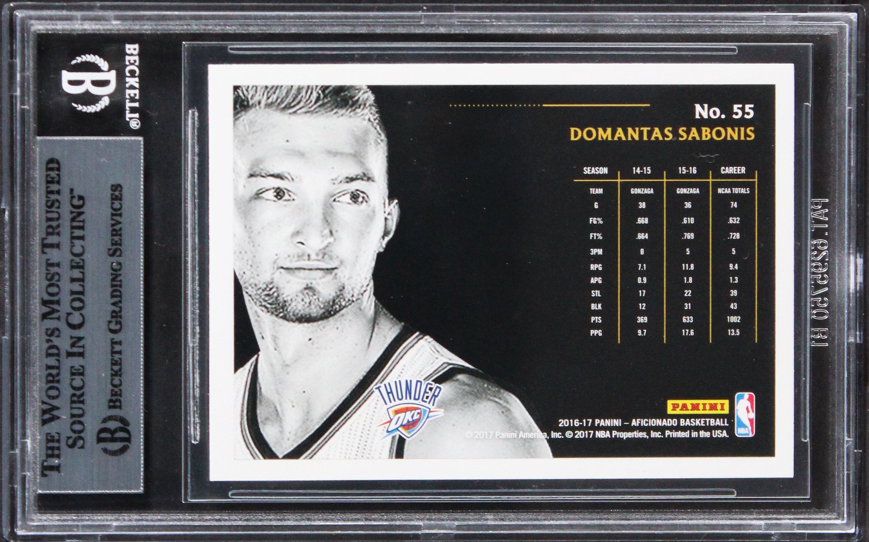 Thunder Domantas Sabonis Signed 2016 Panini Aficionado #55 Rookie Card BAS Slab