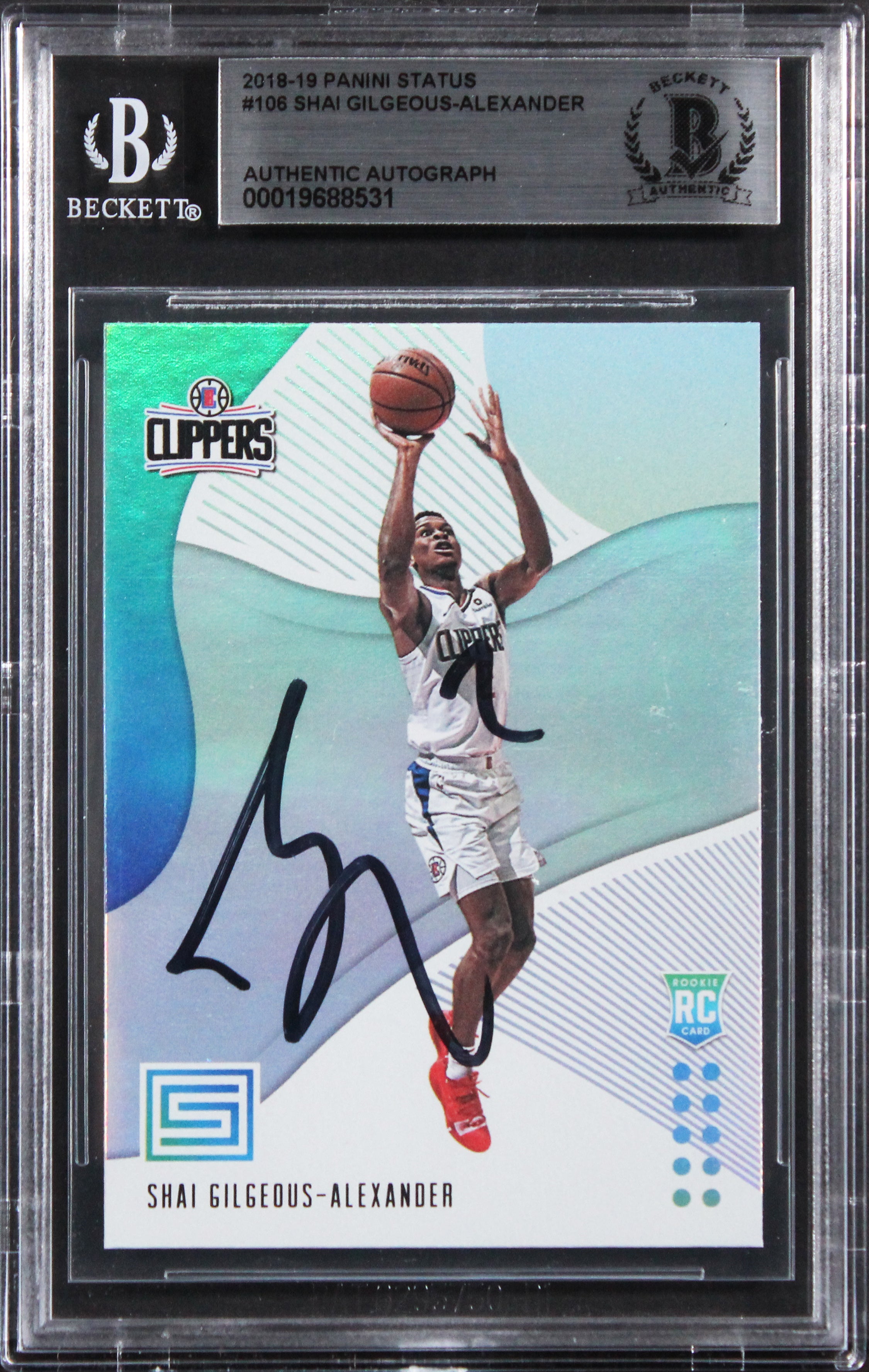 Shai Gilgeous-Alexander Signed 2018 Panini Status #106 Rookie Card BAS Slabbed