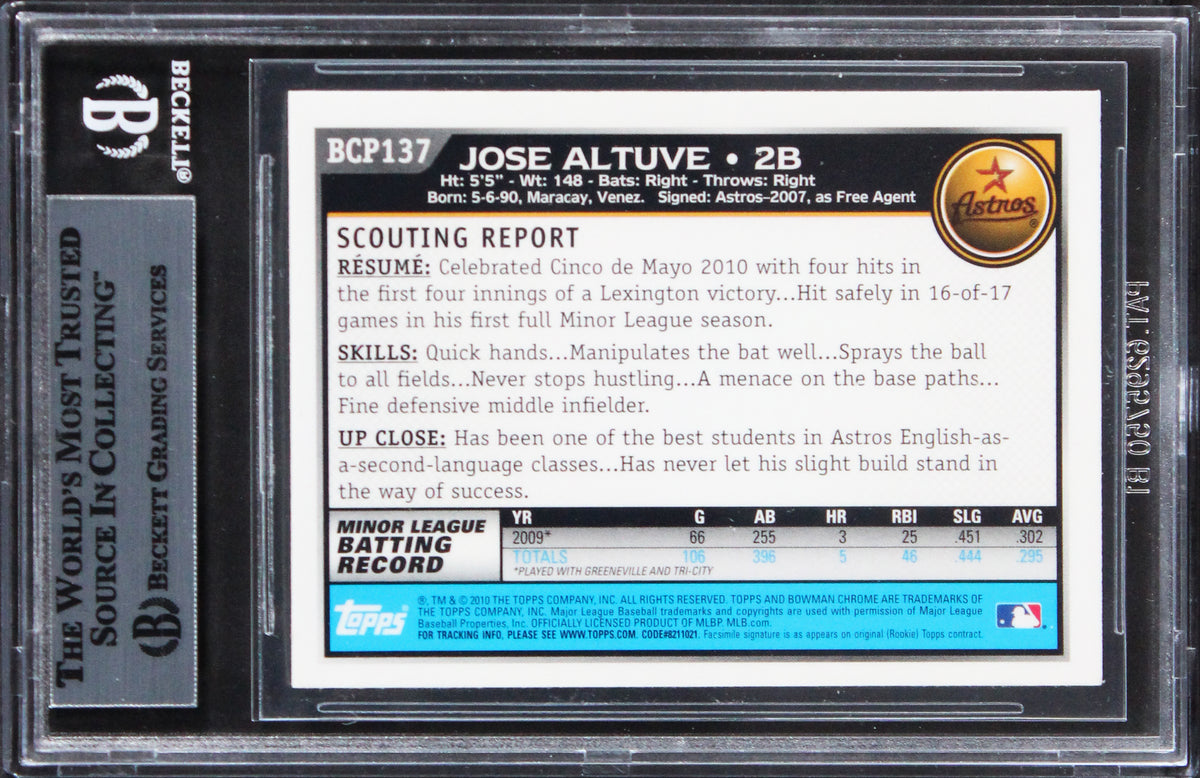 Astros Jose Altuve Signed 2010 Bowman Cr Prospects #BCP137 Rookie Card BAS Slab