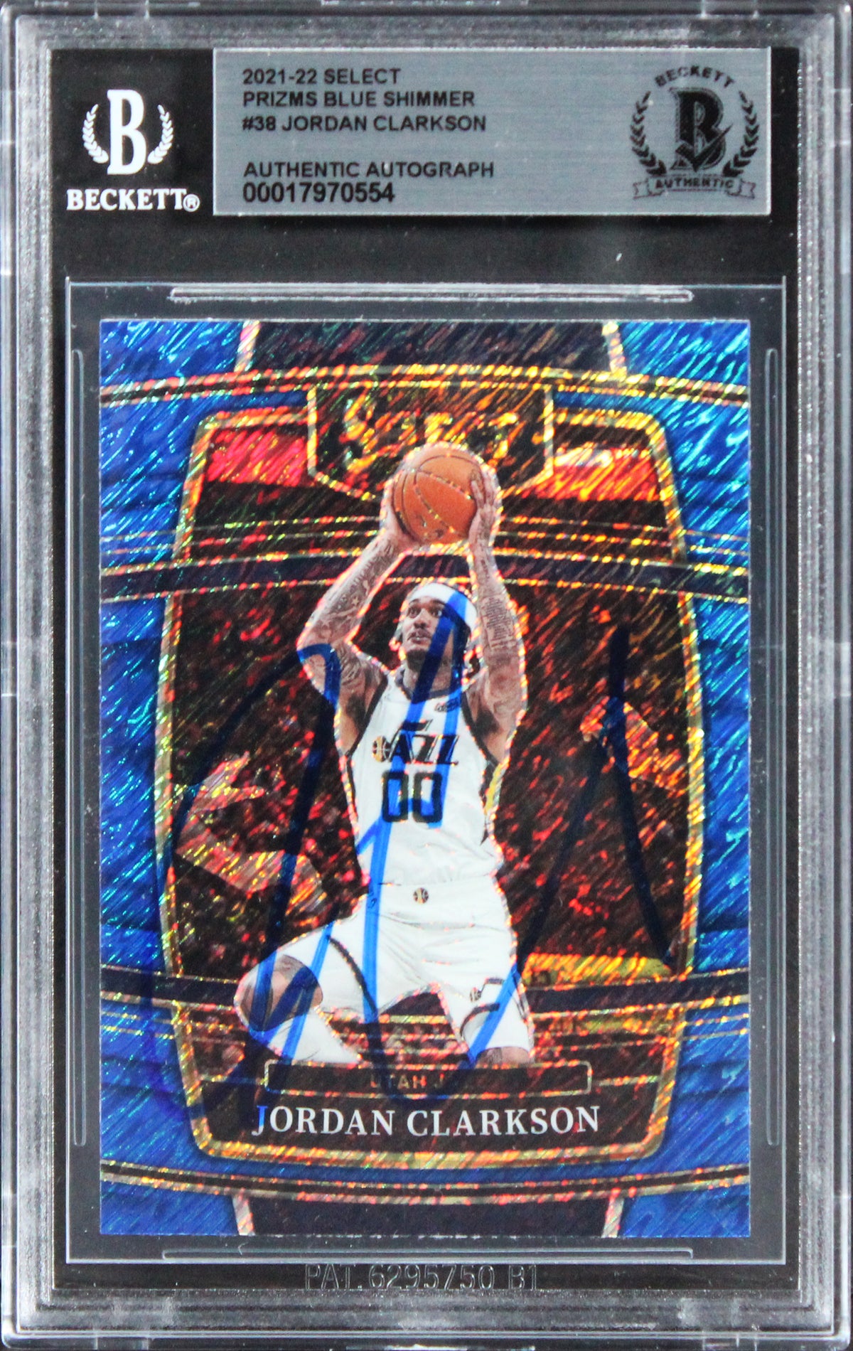 Jazz Jordan Clarkson Signed 2021 Select Prizms Blue Shimmer #38 Card BAS Slabbed
