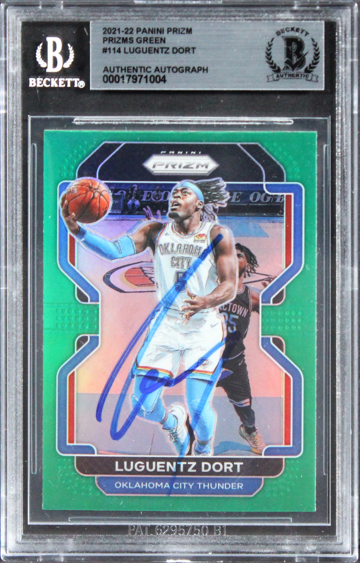 Thunder Luguentz Dort Signed 2021 Panini Prizm Green #114 Card BAS Slabbed