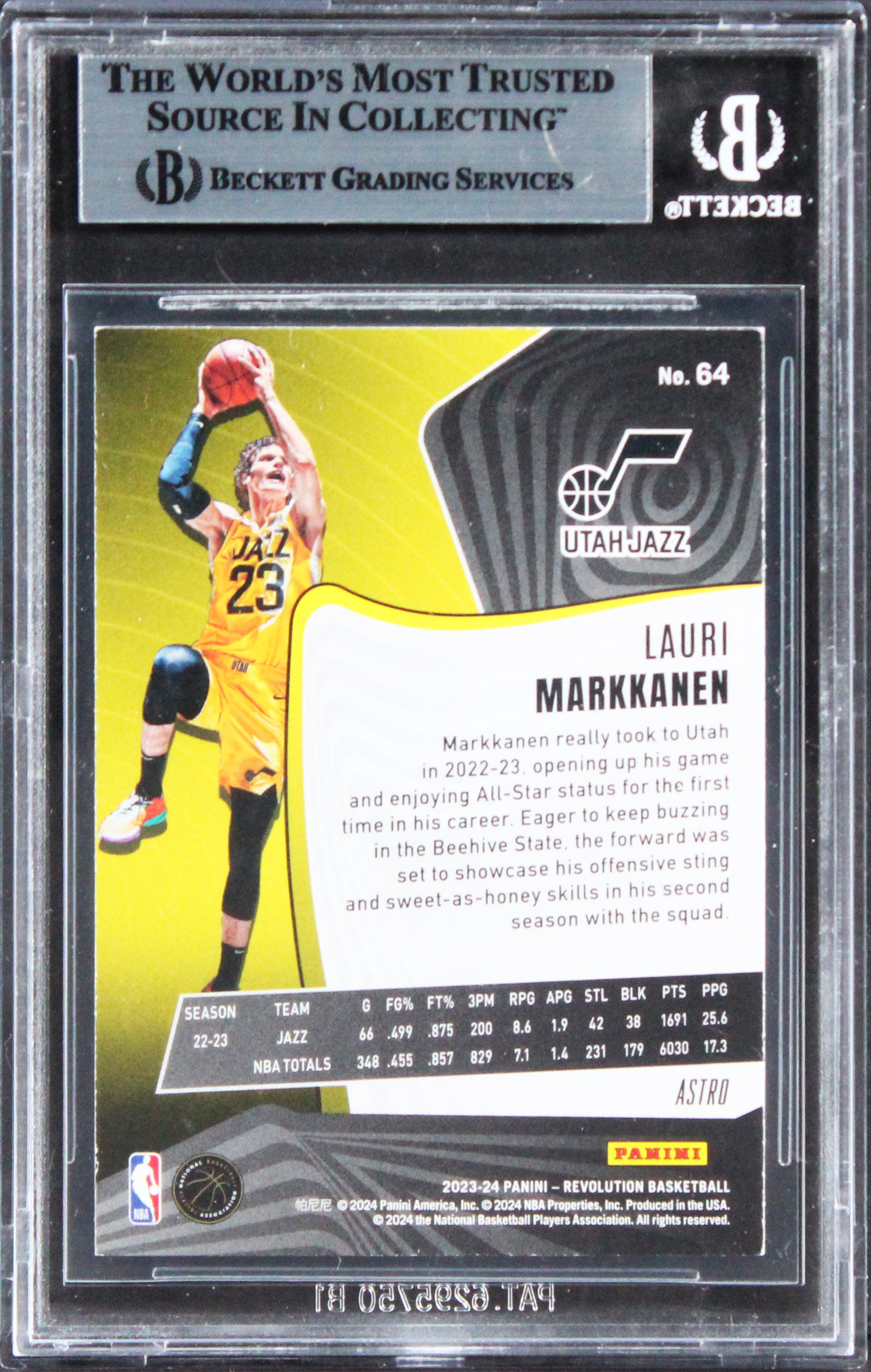 Jazz Lauri Markkanen Signed 2023 Panini Revolution Astro #64 Card BAS Slabbed