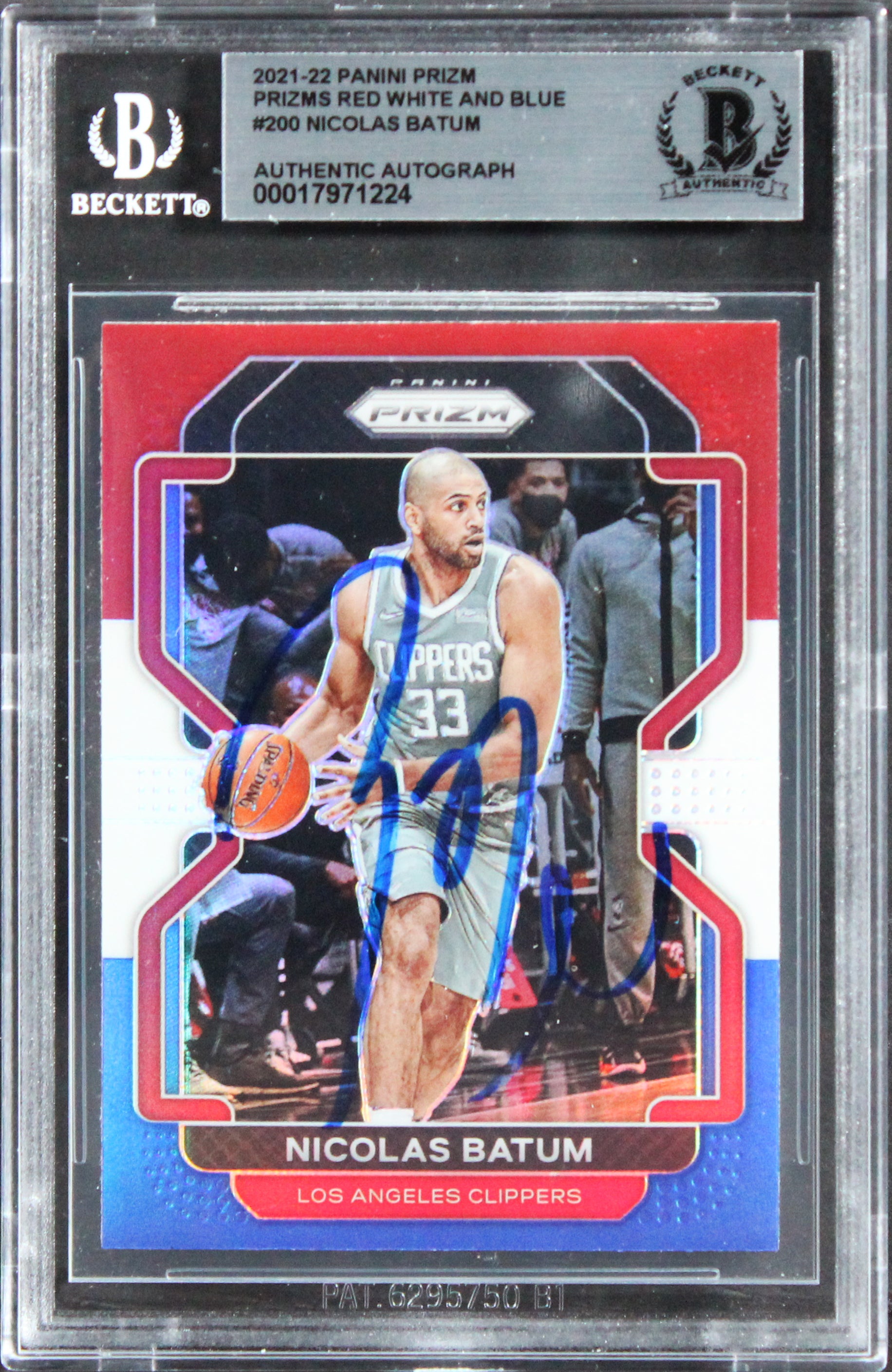 Clippers Nicolas Batum Signed 2021 Panini Prizm RWB #200 Card BAS Slabbed