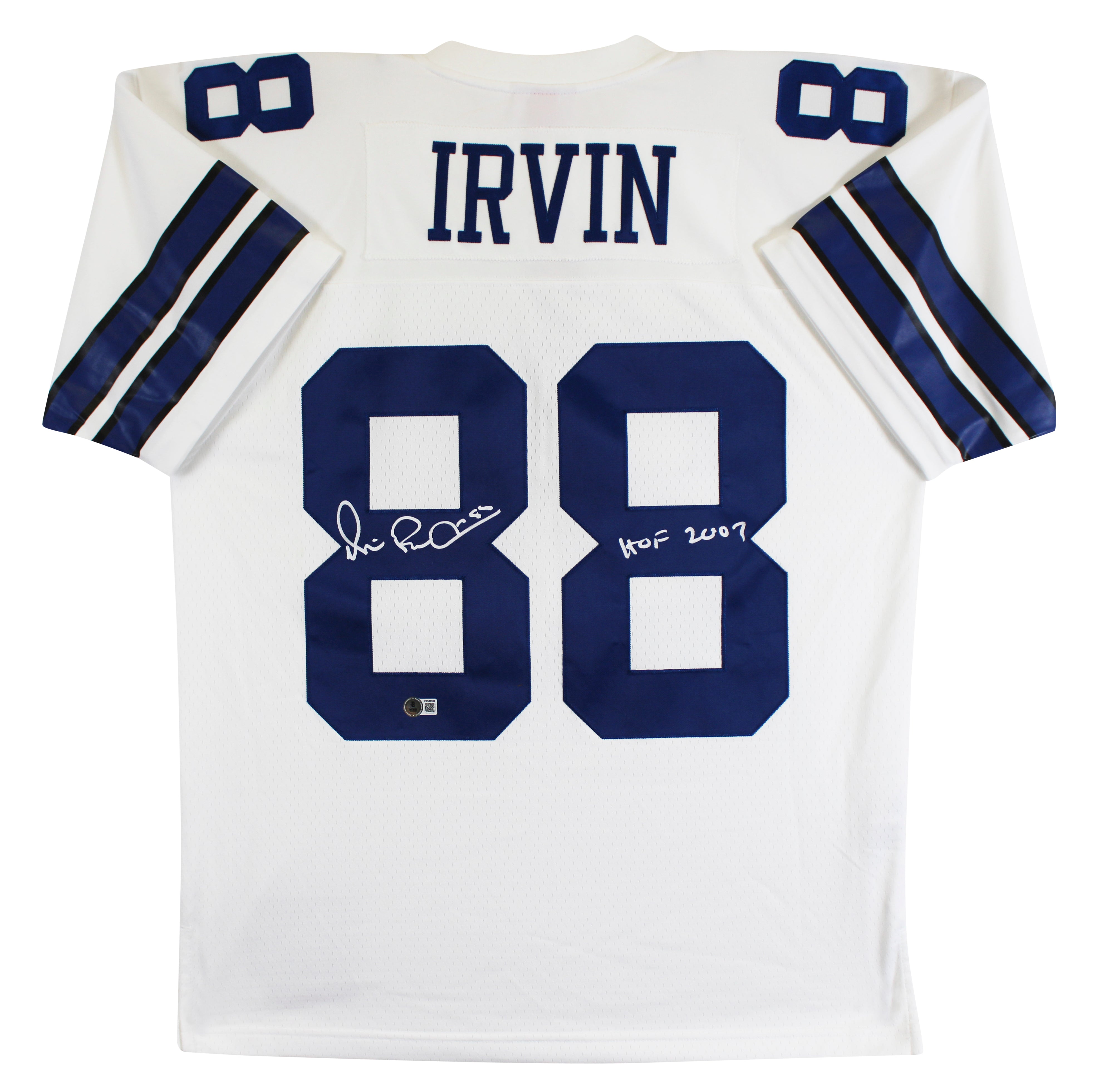 Cowboys Michael Irvin "HOF 2007" Signed White Mitchell & Ness Jersey BAS Witness