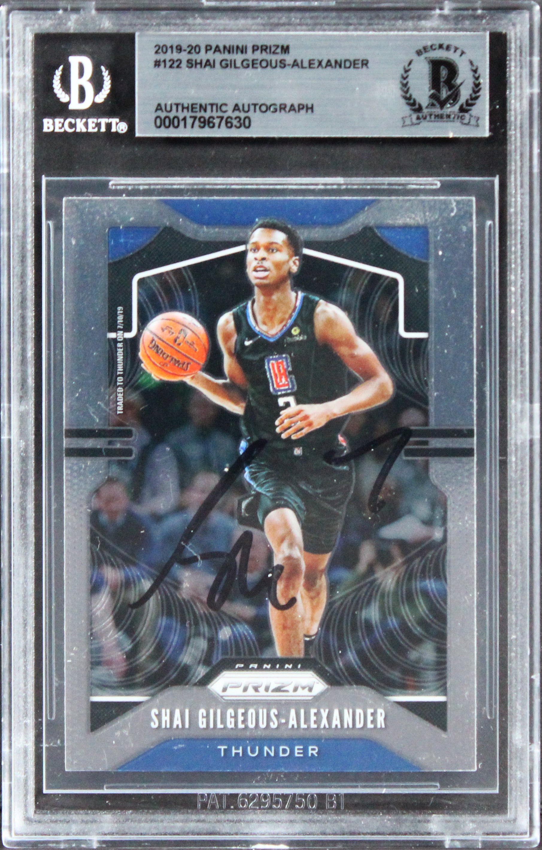 Thunder Shai Gilgeous-Alexander Signed 2019 Panini Prizm #122 Card BAS Slabbed