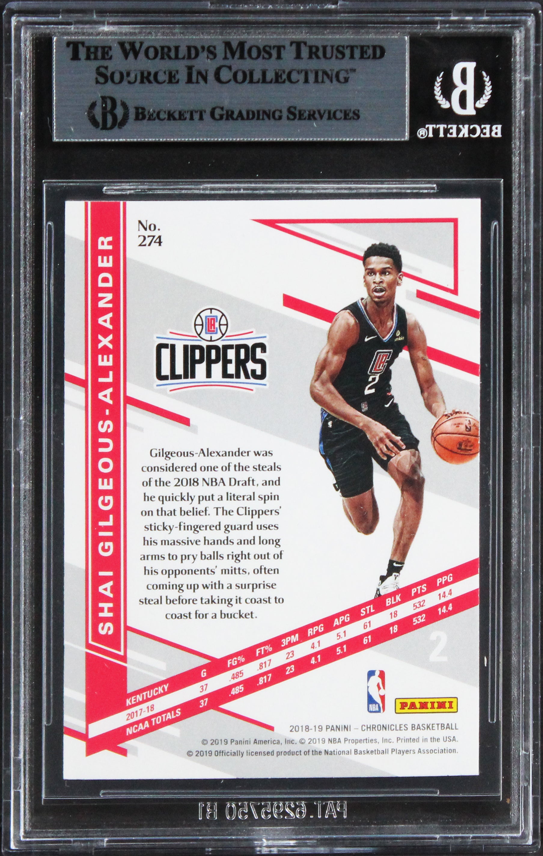 Shai Gilgeous-Alexander Signed 2018 Panini Chronic #274 Rookie Card BAS Slabbed