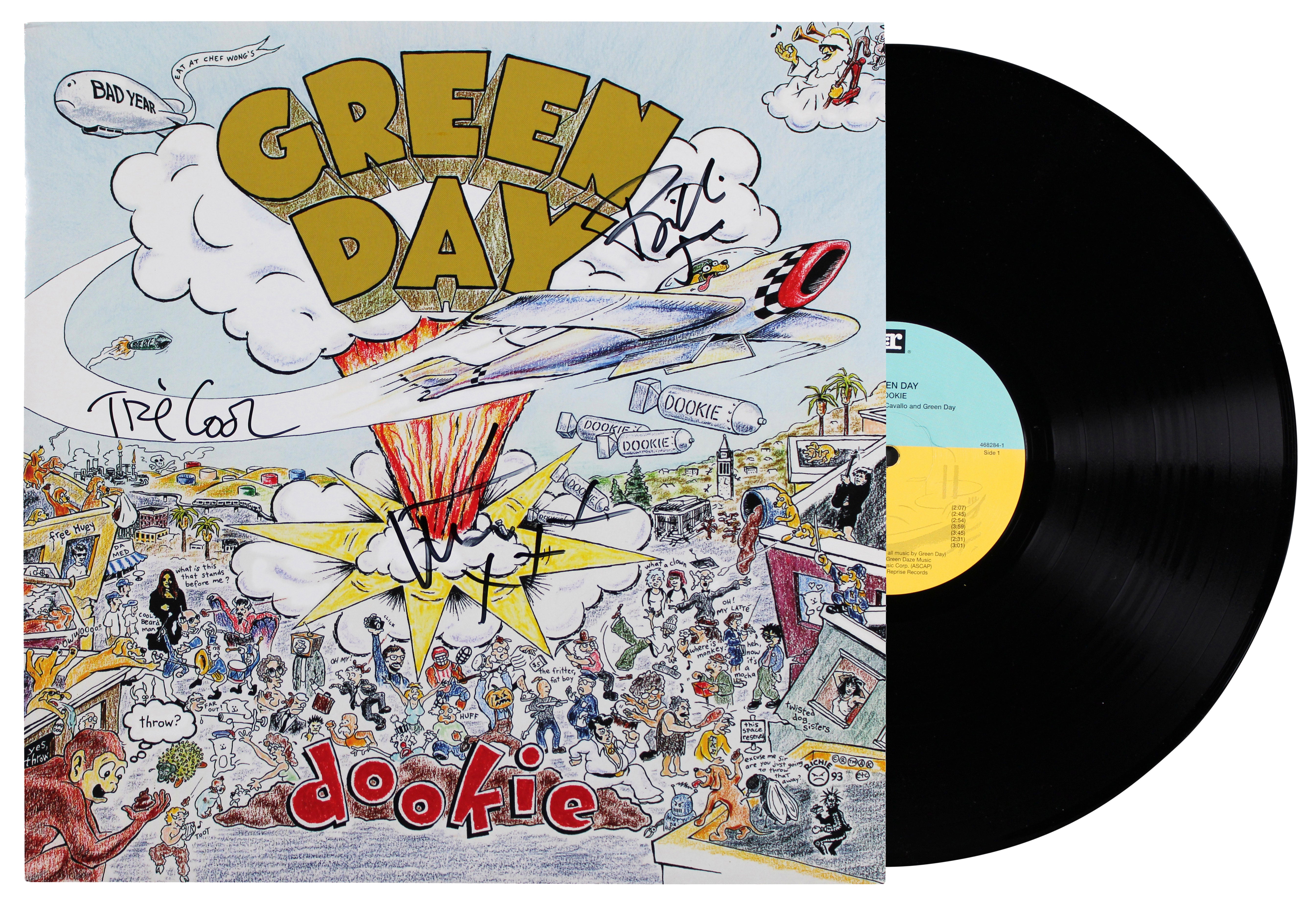 Green Day (3) Armstrong, Dirnt & Cool Signed Dookie Album Cover W/ Vinyl BAS