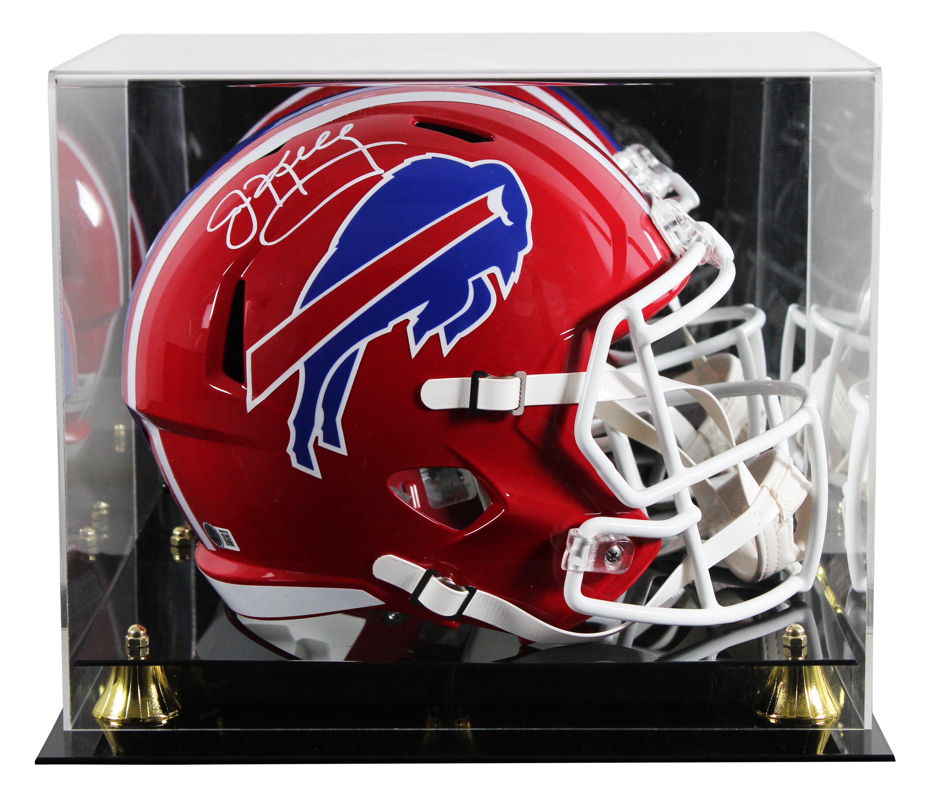 Bills Jim Kelly Signed 1987-01 Red TB Full Size Speed Rep Helmet W/ Case BAS Wit