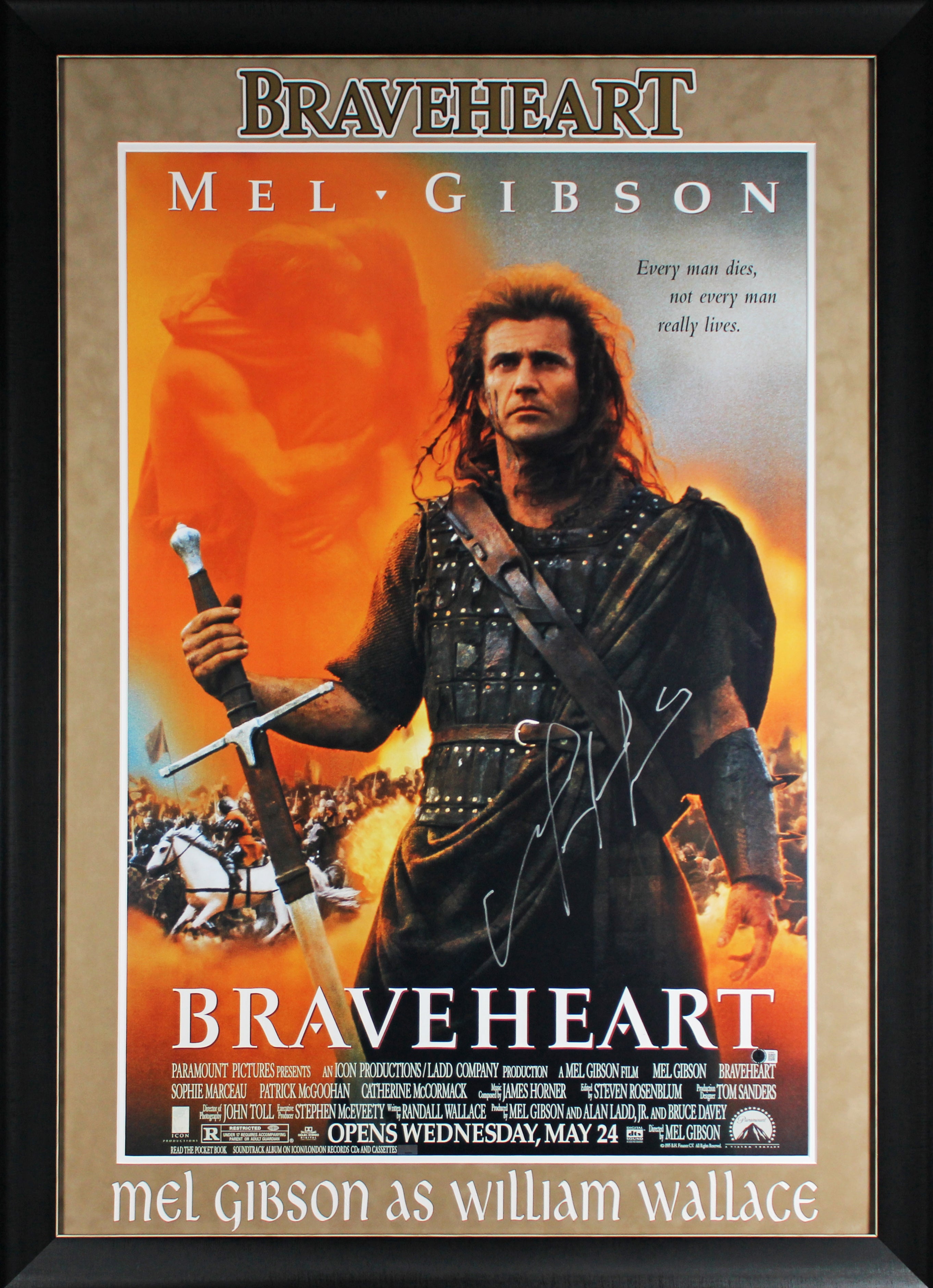 Mel Gibson Braveheart Authentic Signed & Framed 27x40 Poster Autographed BAS
