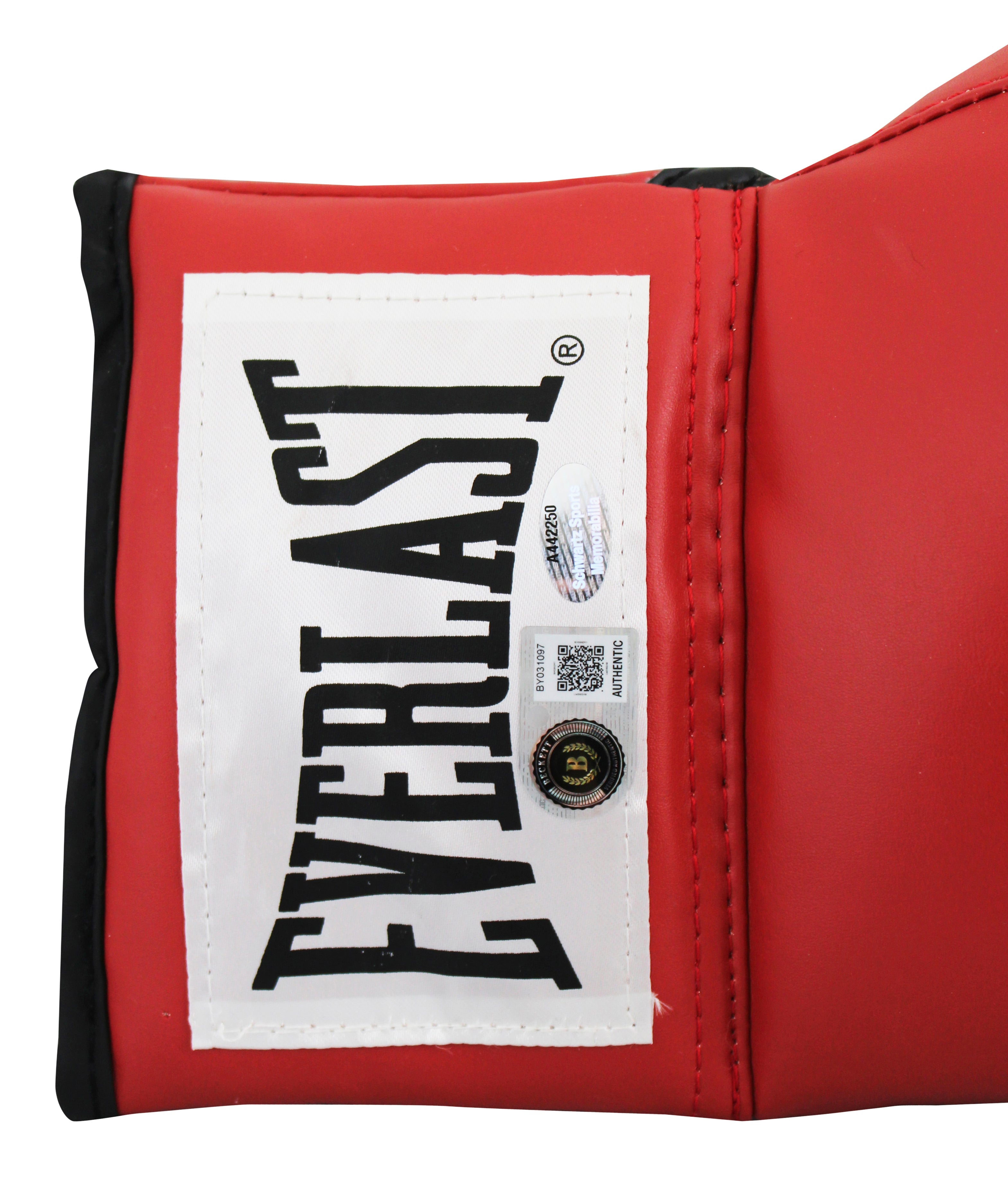 Riddick Bowe Authentic Signed Right Hand Red Everlast Boxing Glove BAS #BY031097