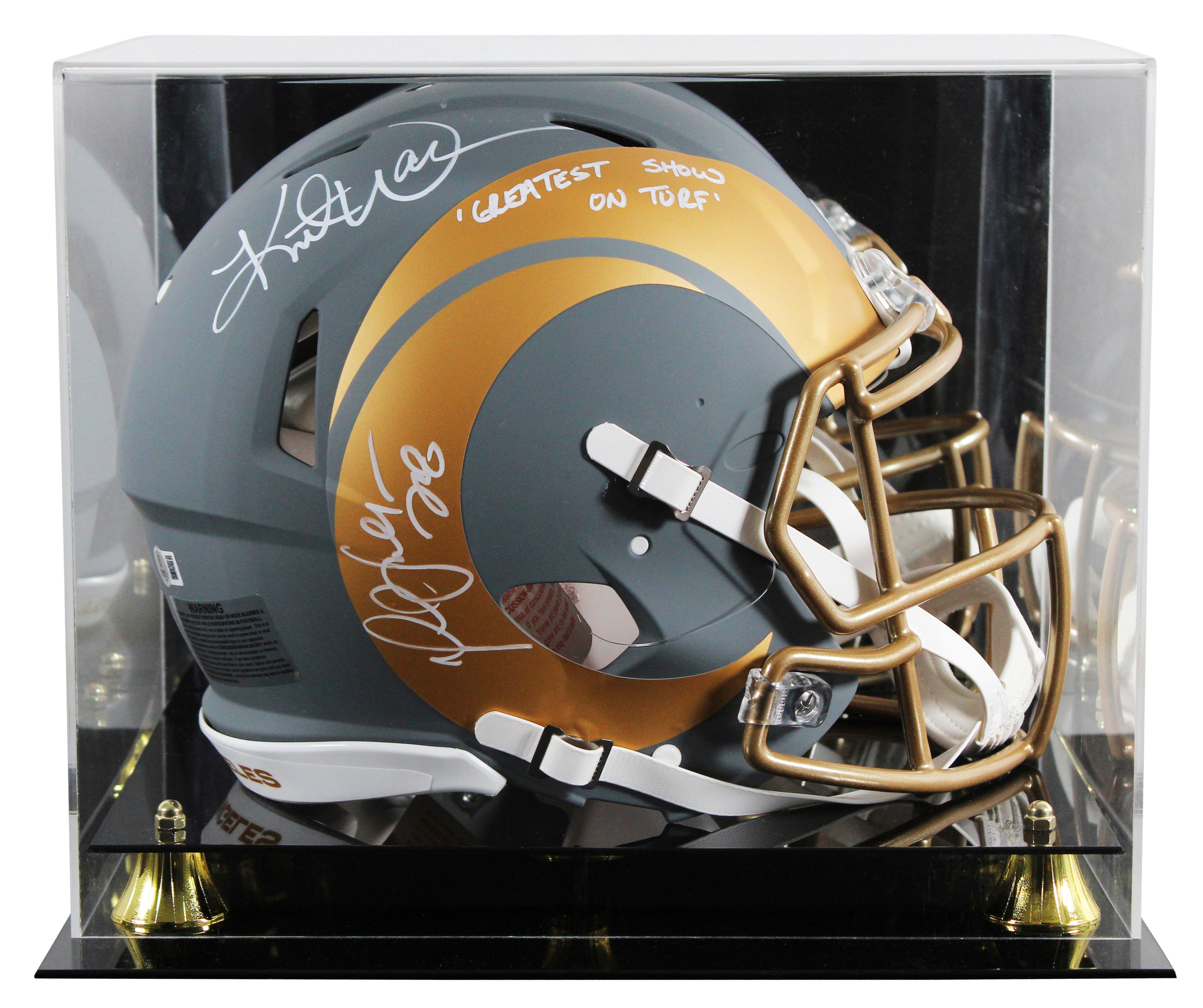 Rams (2) Faulk & Warner Signed Slate F/S Speed Proline Helmet W/ Case BAS Wit