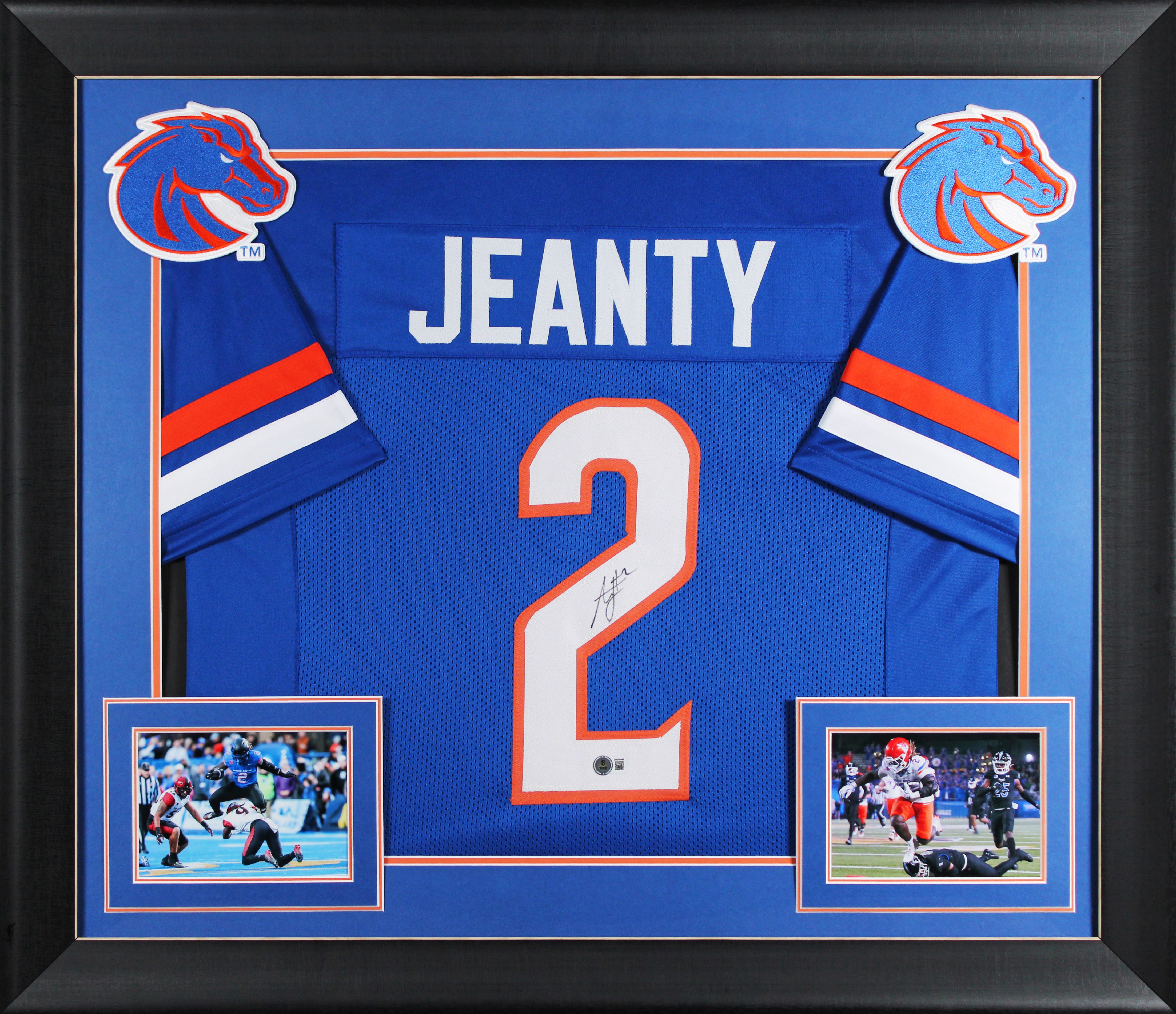 Boise State Ashton Jeanty Signed Blue Pro Style Framed Jersey BAS Witnessed