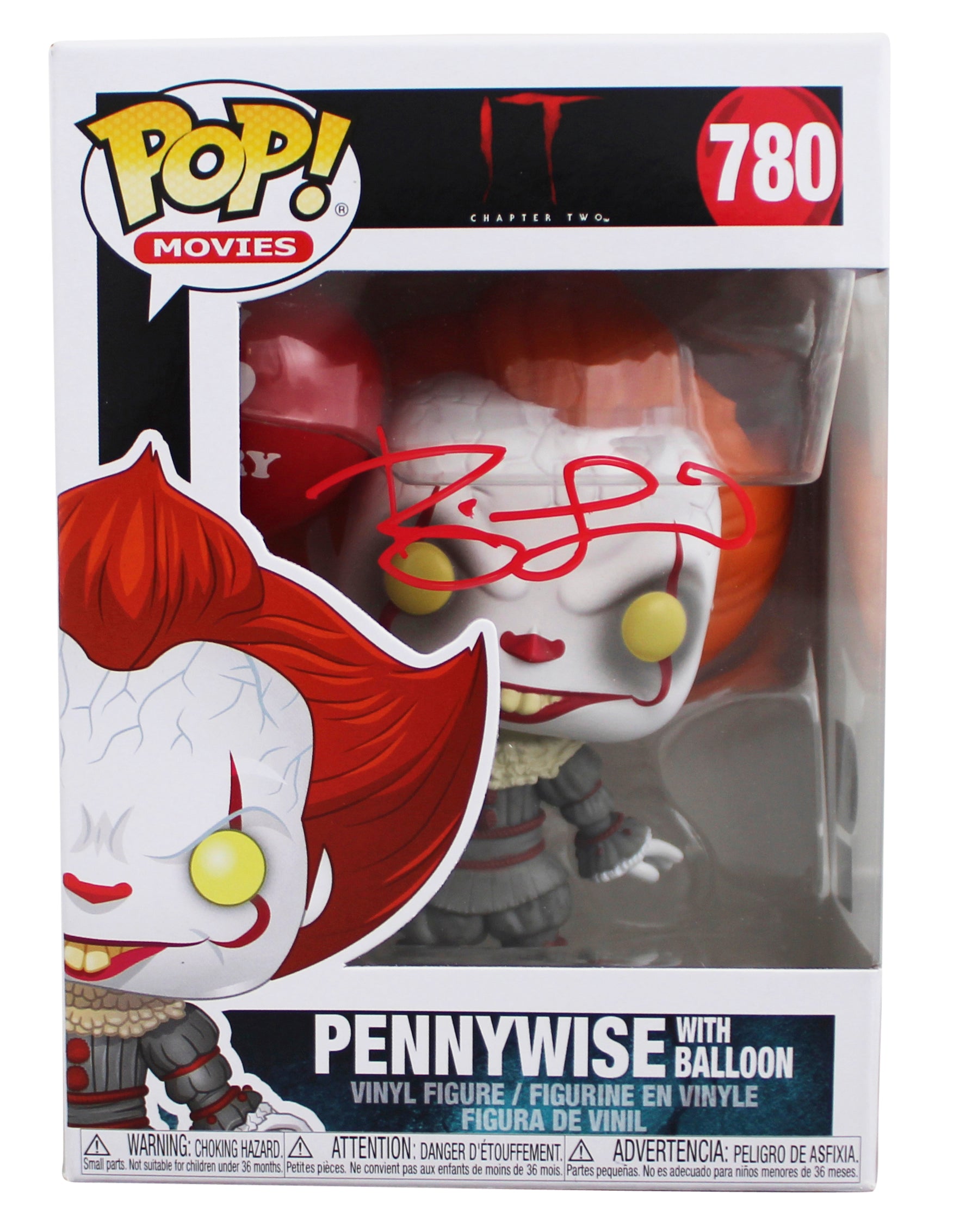 Bill Skarsgard IT Signed Pennywise #780 Funko Pop Vinyl Figure w/ Red Sig BAS