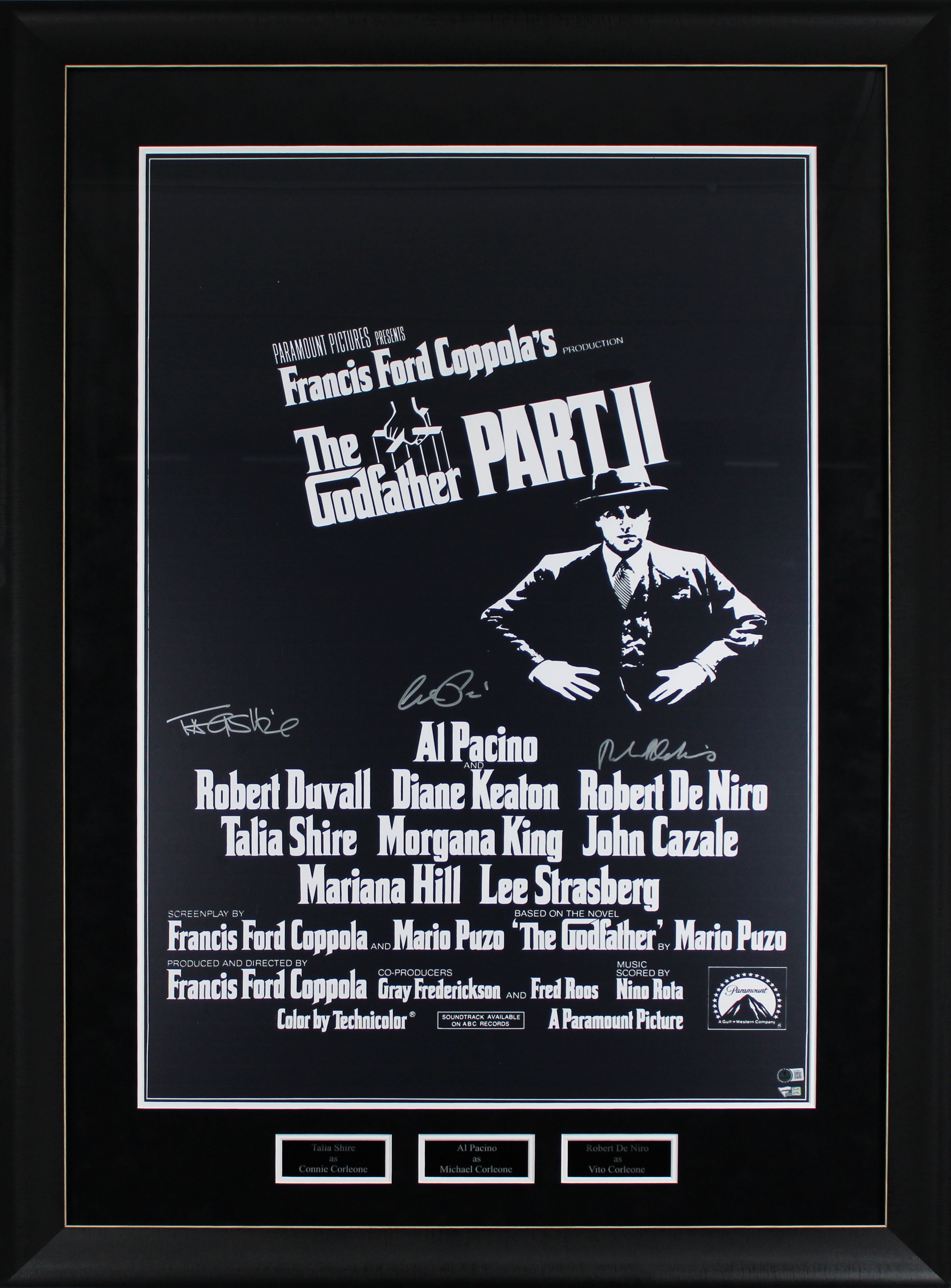 The Godfather (3) Pacino, DeNiro & Shire Signed & Framed 27x40 Poster BAS LOA