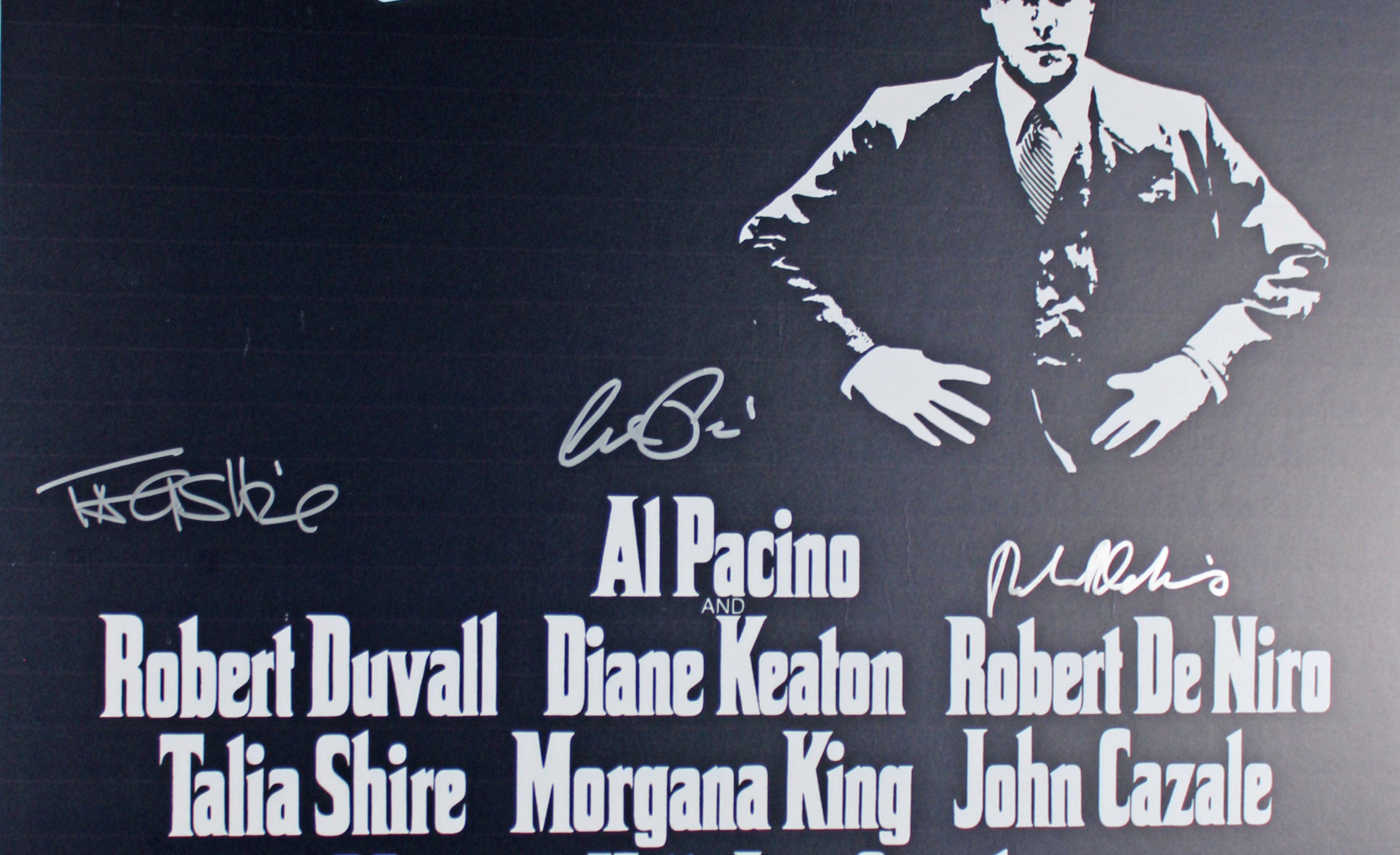 The Godfather (3) Pacino, DeNiro & Shire Signed & Framed 27x40 Poster BAS LOA
