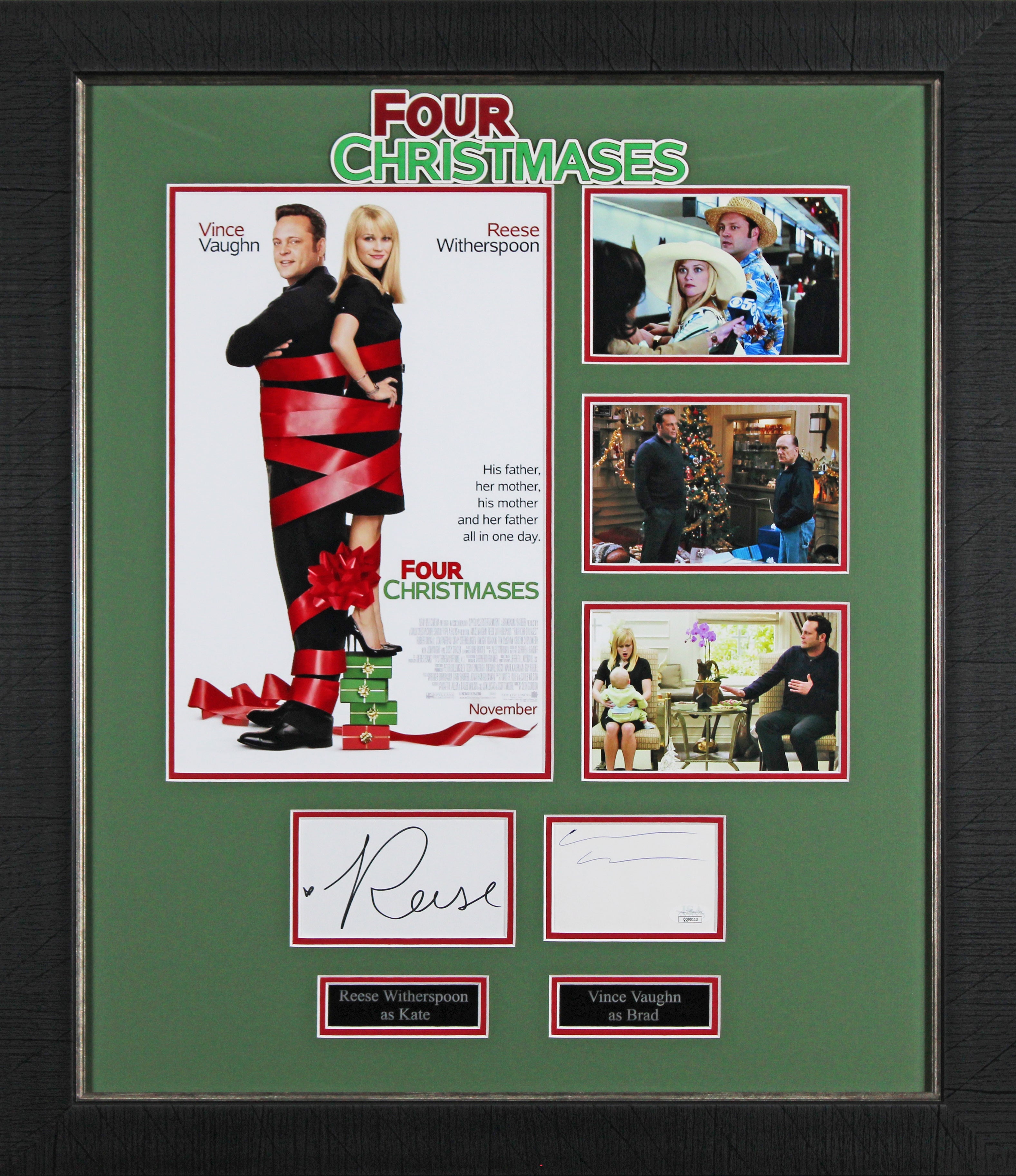 Reese Witherspoon & Vince Vaughn Four Christmases Signed Framed Display BAS LOA