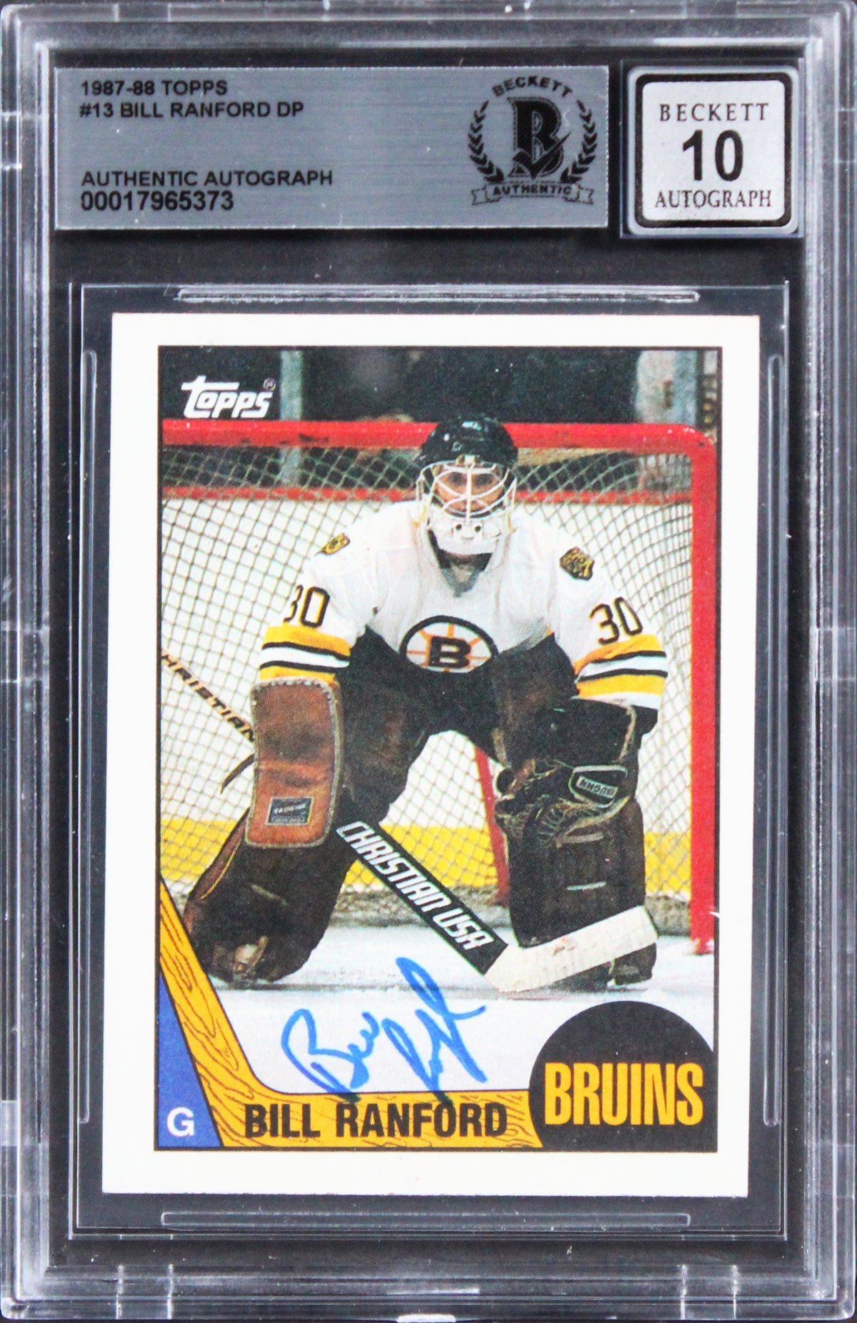 Bruins Bill Ranford Signed 1987 Topps #13 Card Auto Gem Mint 10! BAS Slabbed