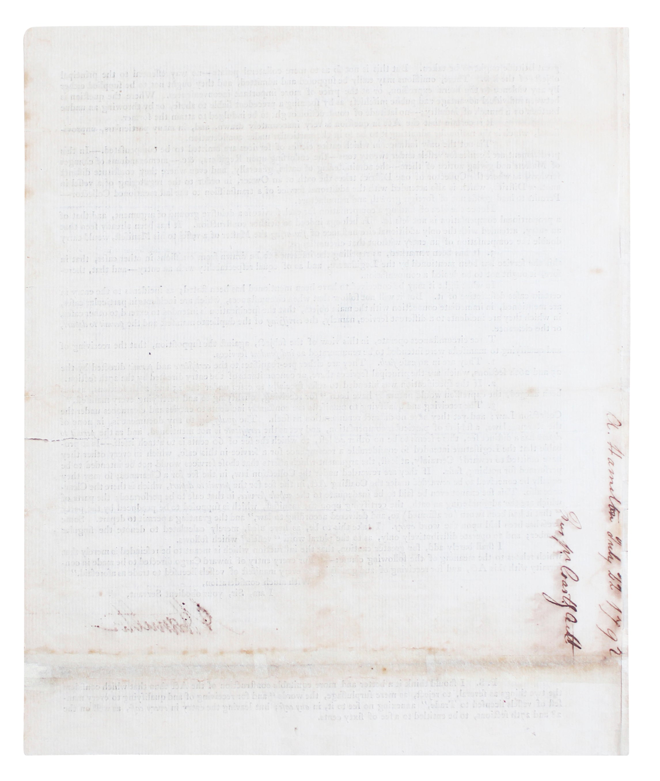 Alexander Hamilton Signed 7.5x9 1792 Treasury Department Circular BAS #AG010005