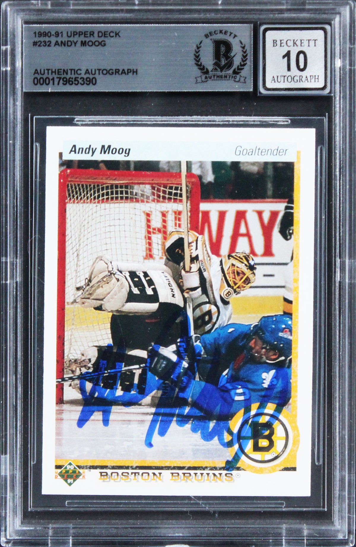 Bruins Andy Moog Signed 1990 Upper Deck #232 Card Auto Gem Mint 10! BAS Slabbed