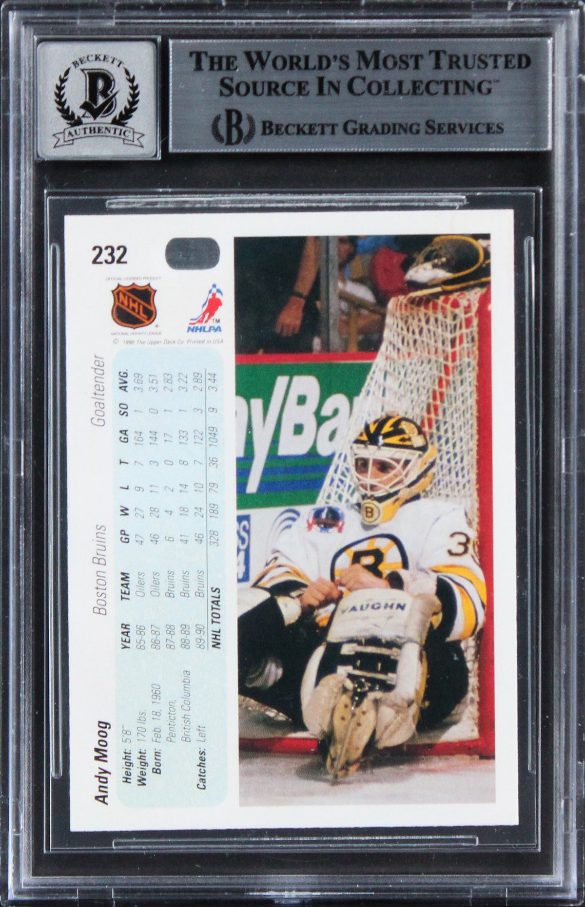 Bruins Andy Moog Signed 1990 Upper Deck #232 Card Auto Gem Mint 10! BAS Slabbed