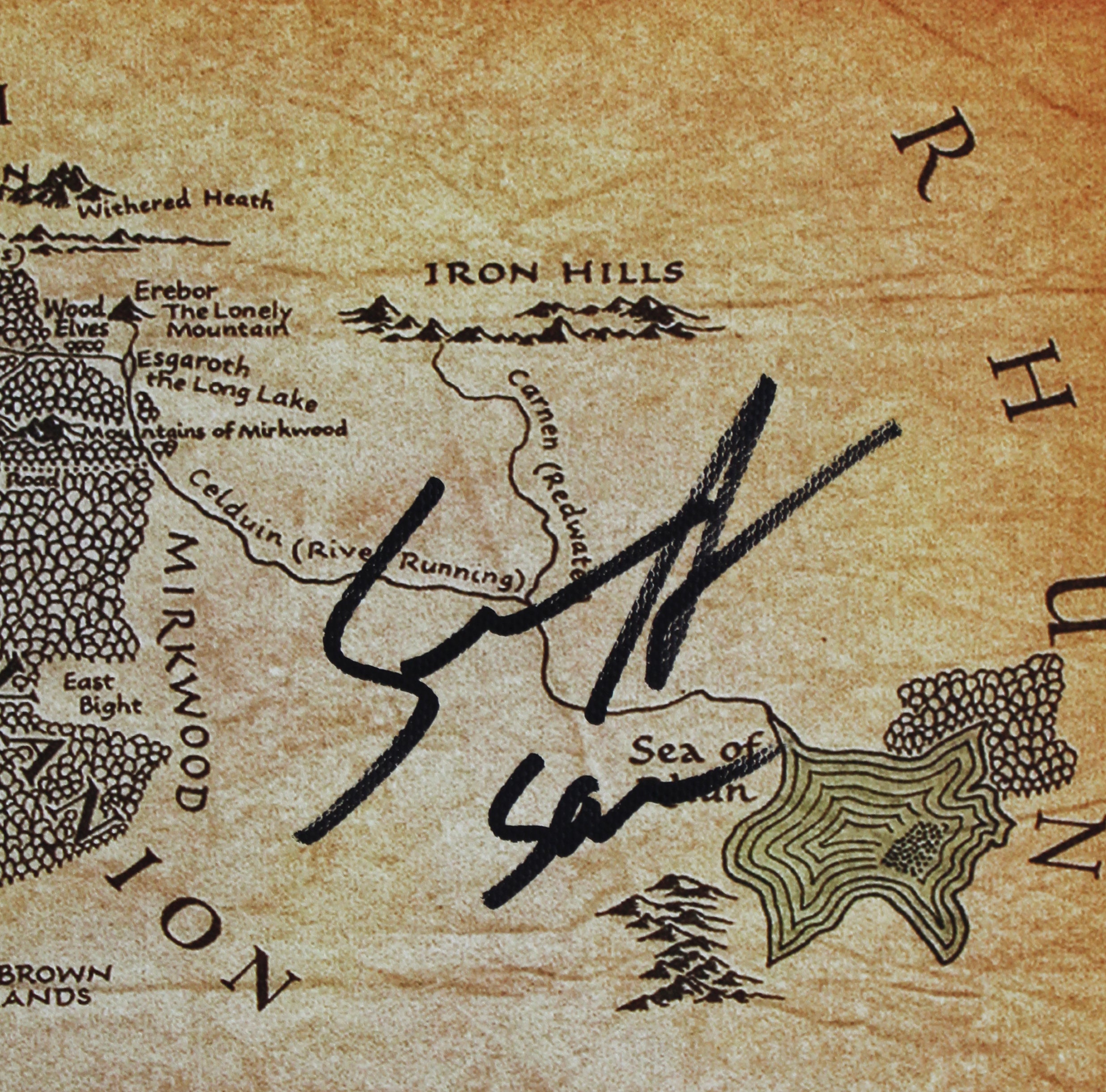 Elijah Wood & Sean Astin LOTR Signed 11x17 Realm of Middle Earth Canvas Map BAS