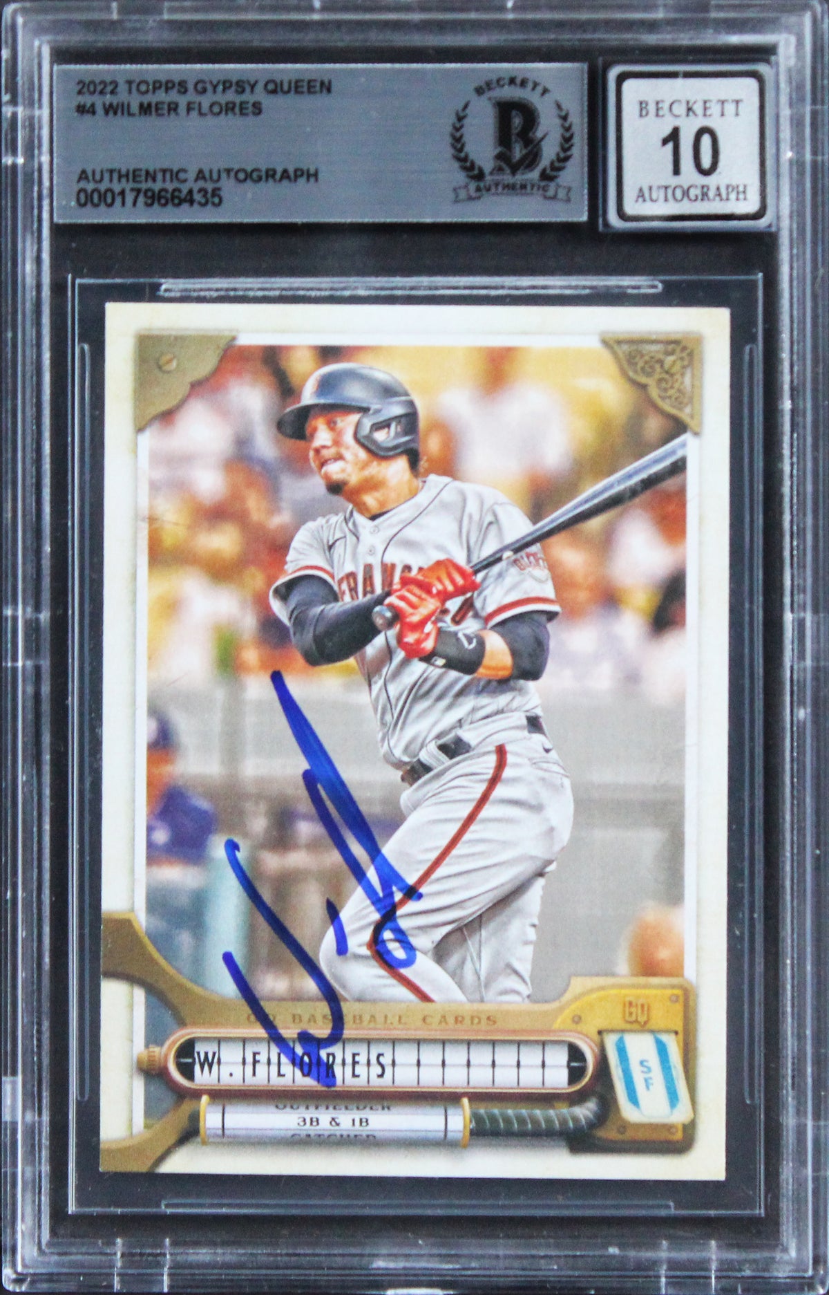Giants Wilmer Flores Signed 2022 Topps Gypsy Queen #4 Card Auto 10! BAS Slabbed