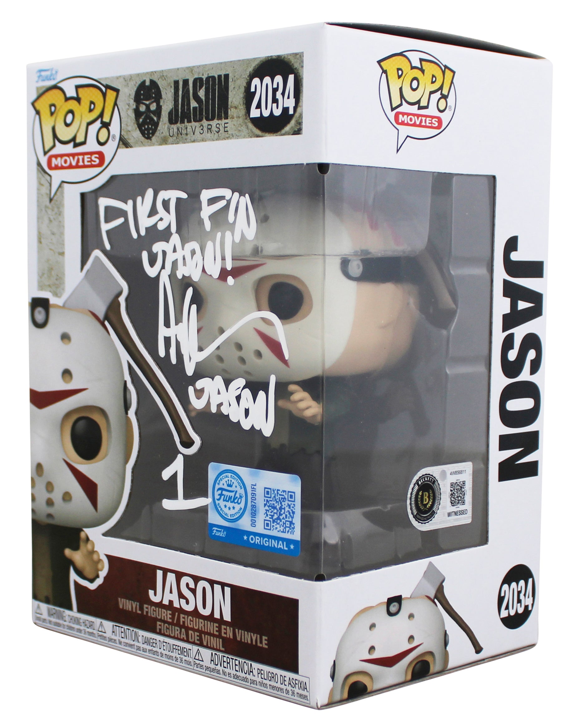Ari Lehman "2x Insc" Signed Jason #2034 Funko Pop Figure w/ White Sig BAS Wit