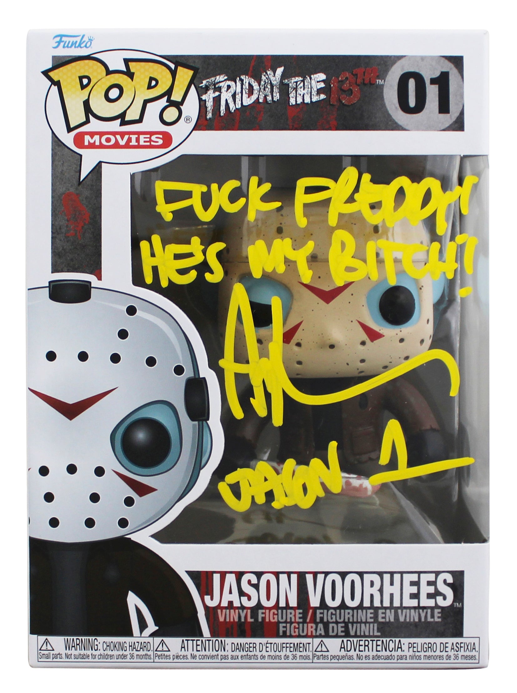 Ari Lehman "2x Insc" Signed #01 Funko Pop Figure w/ Yellow Sig BAS Witnessed