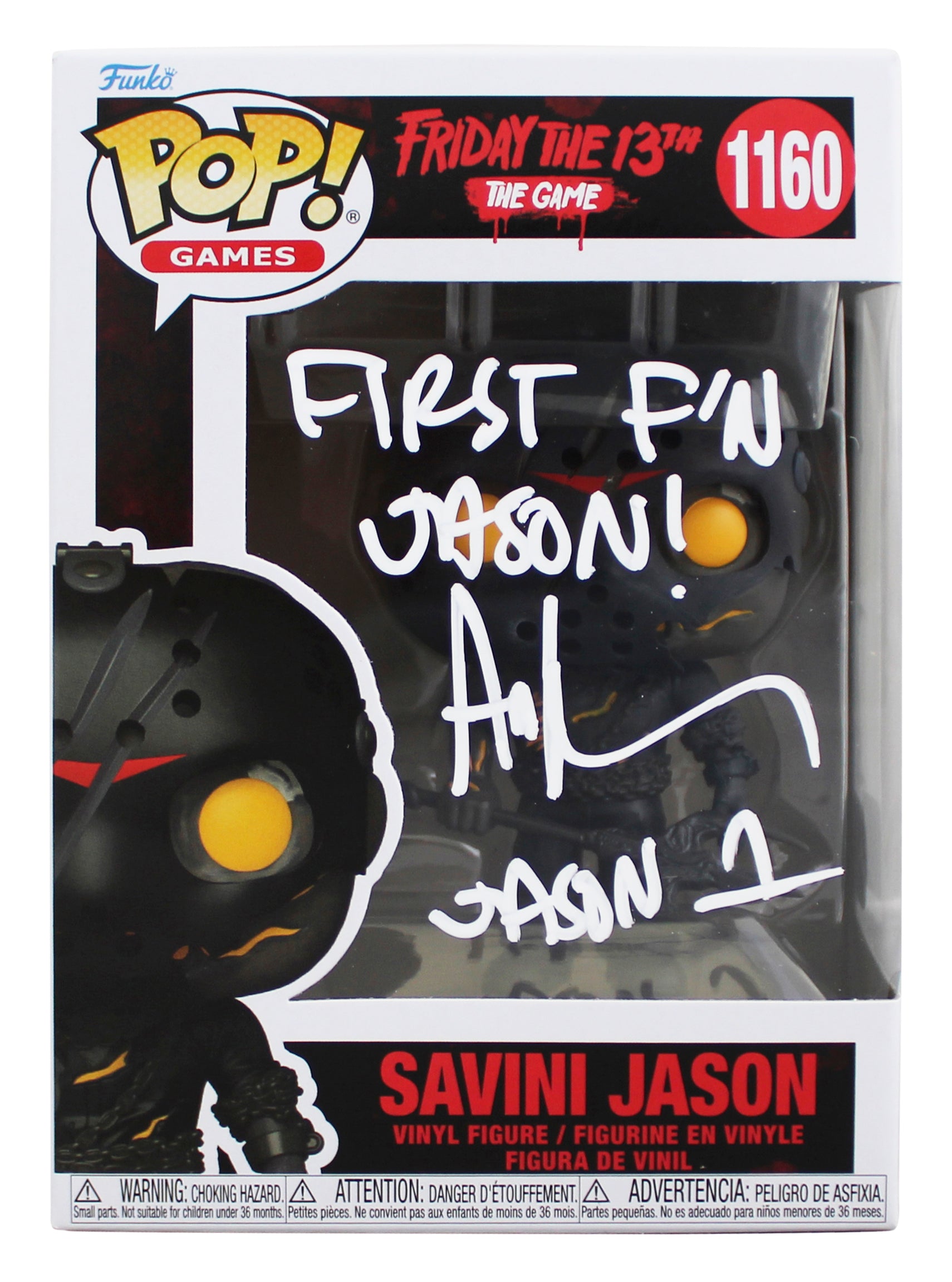 Ari Lehman "2x Insc" Signed Jason #1160 Funko Pop Figure w/ White Sig BAS Wit