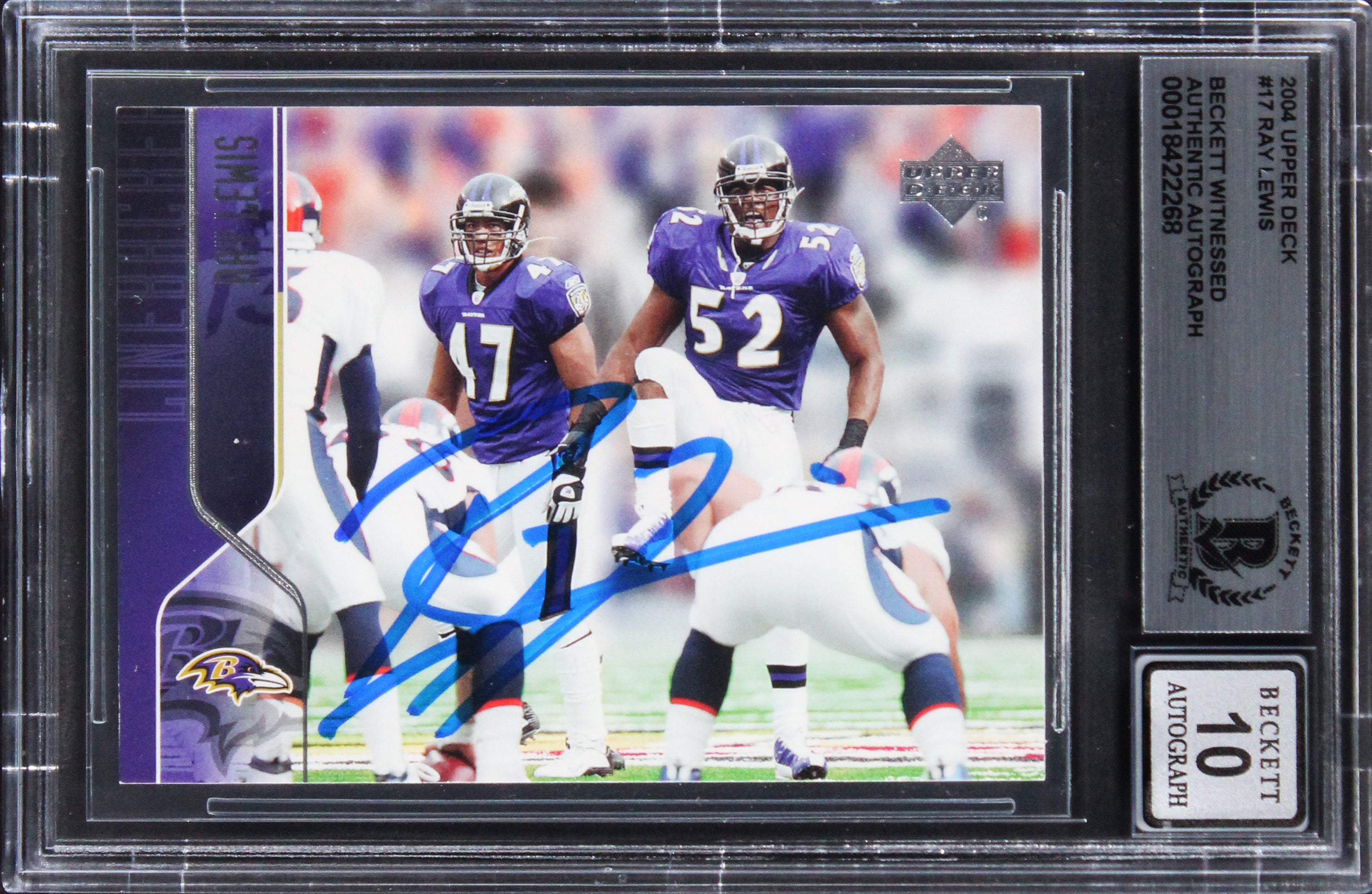 Ravens Ray Lewis Signed 2004 Upper Deck #17 Card Auto Graded GM 10! BAS Slabbed