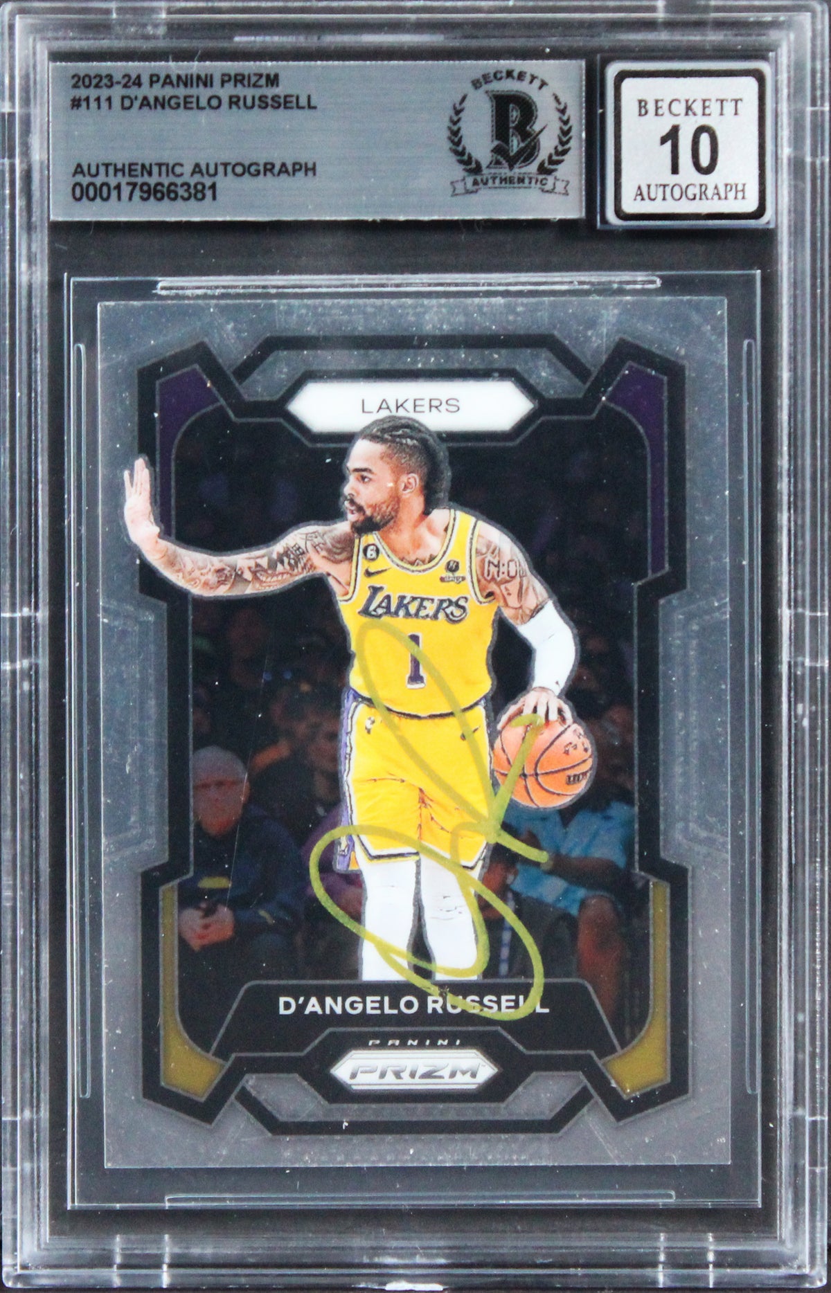 Lakers D'Angelo Russell Signed 2023 Panini Prizm #111 Card Auto 10! BAS Slabbed