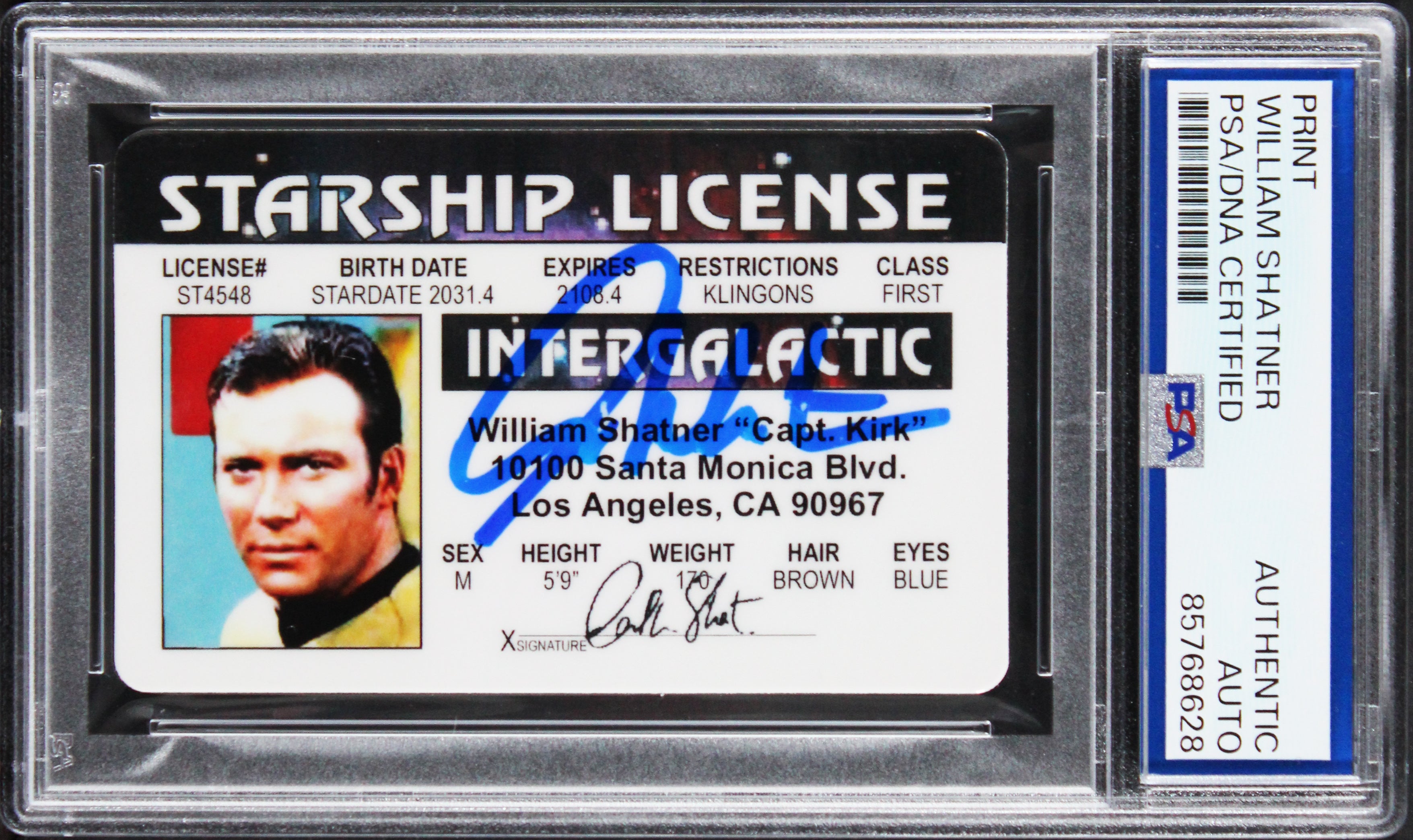 William Shatner Star Trek Signed Captain Kirk Starship License PSA/DNA Slabbed 1