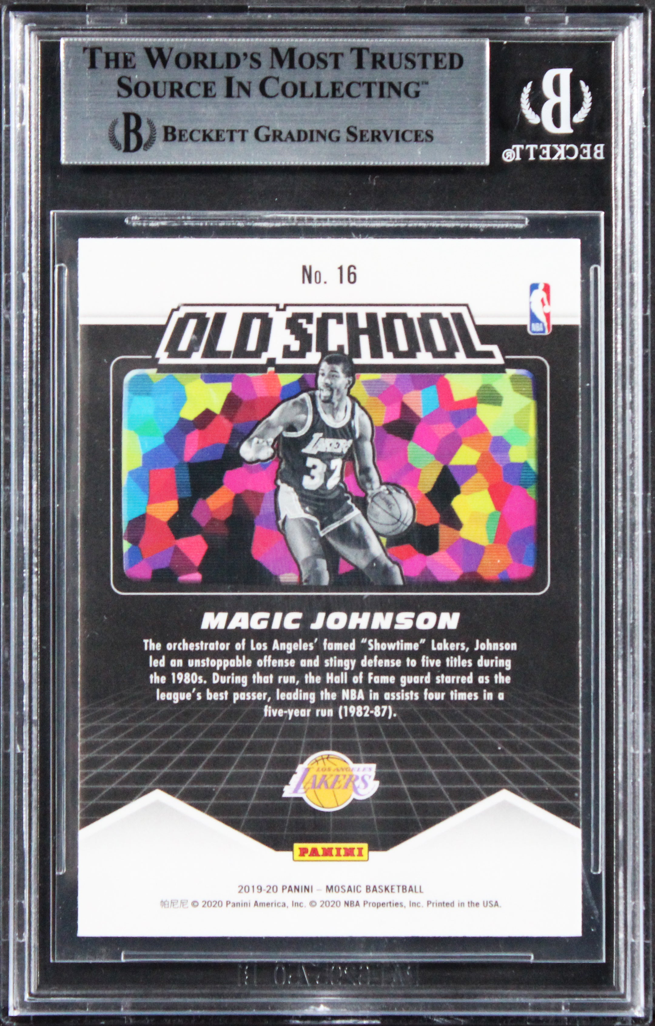 Lakers Magic Johnson Signed 2019 Panini Mosaic Old School #16 Card BAS Slabbed