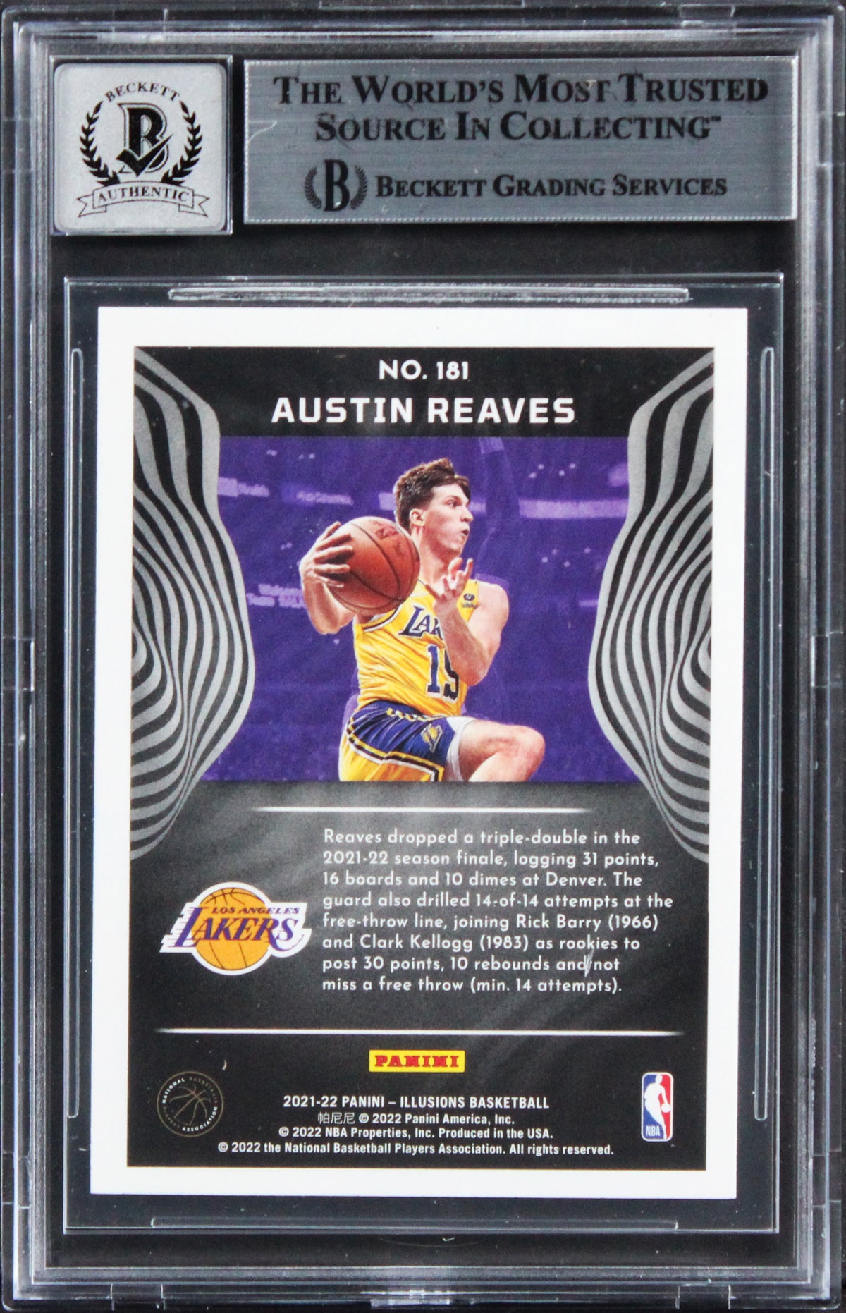 Austin Reaves Signed 2021 Panini Ill TC Em #181 Rookie Card Auto 10! BAS Slabbed