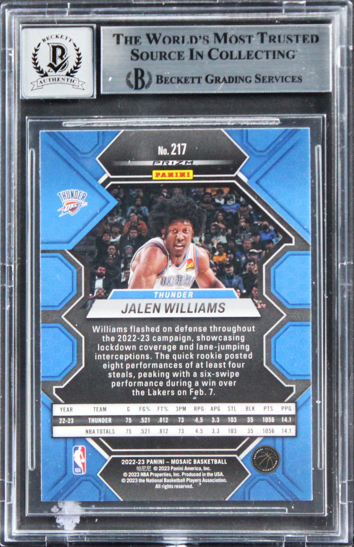 Jalen Williams Signed 2022 Panini Prizm MG #217 Rookie Card Auto 10! BAS Slabbed