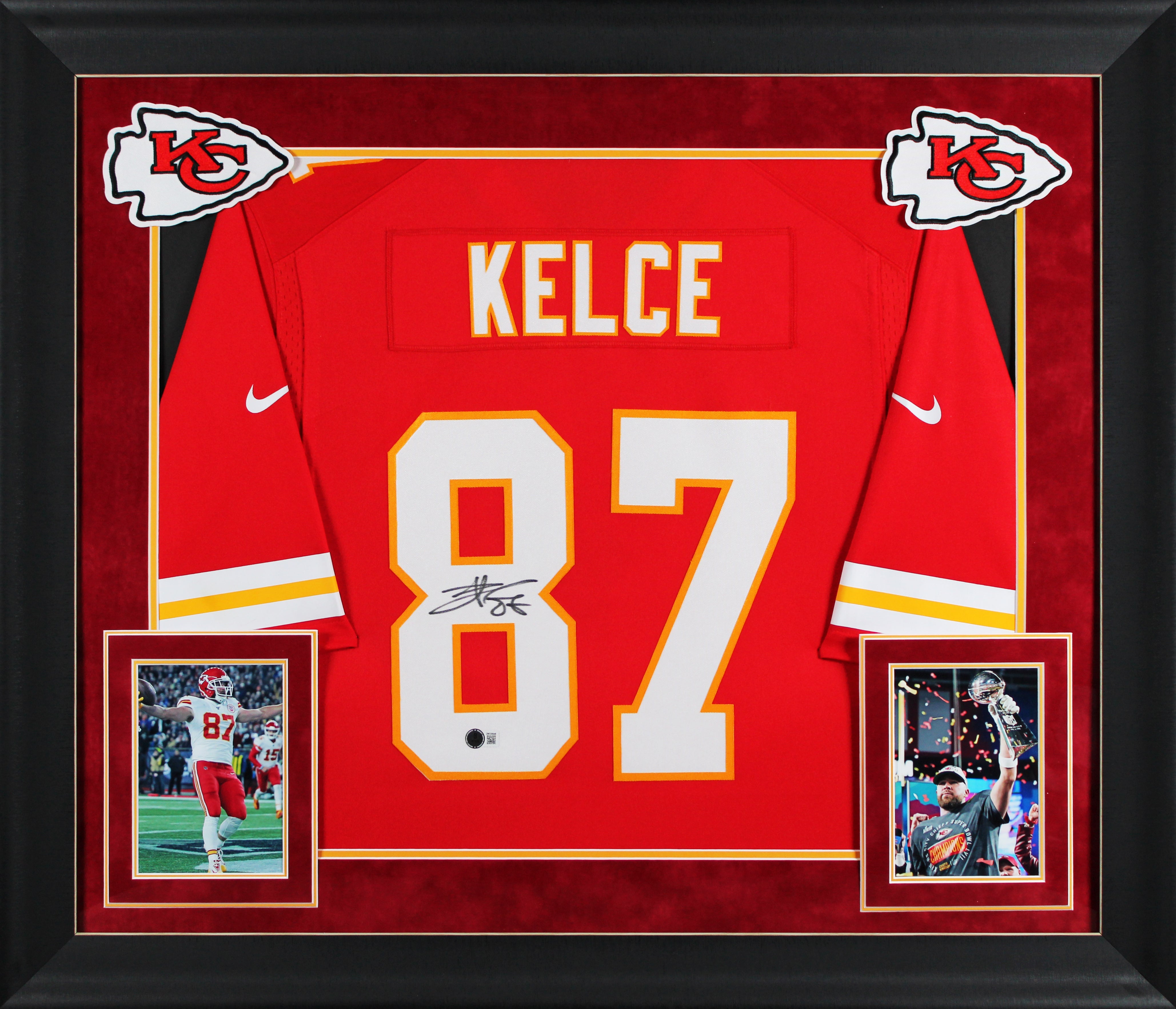 Chiefs Travis Kelce Authentic Signed Red Nike Limited Framed Jersey BAS Witness