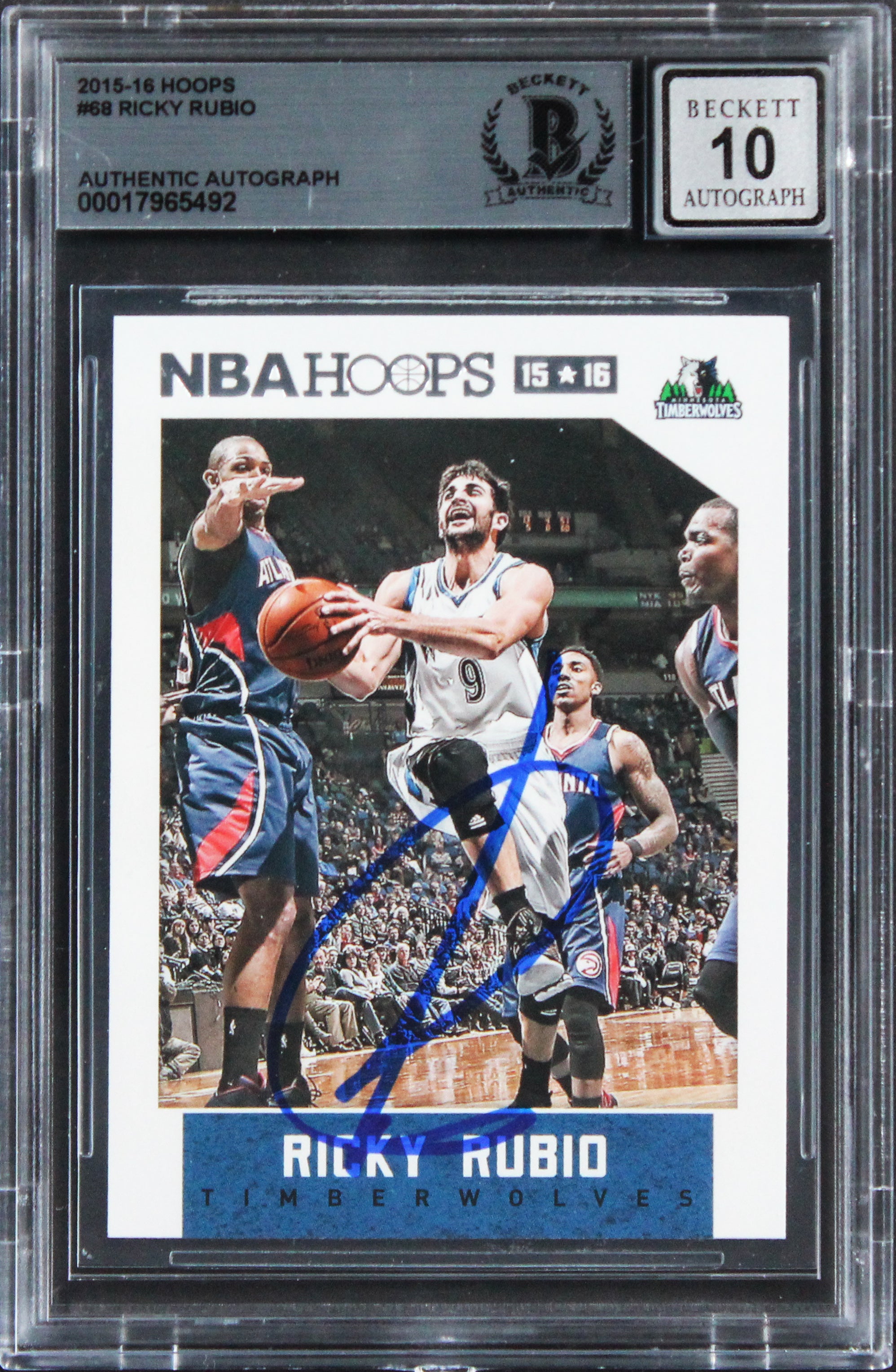 Timberwolves Ricky Rubio Signed 2015 Hoops #68 Card Auto Graded 10! BAS Slabbed