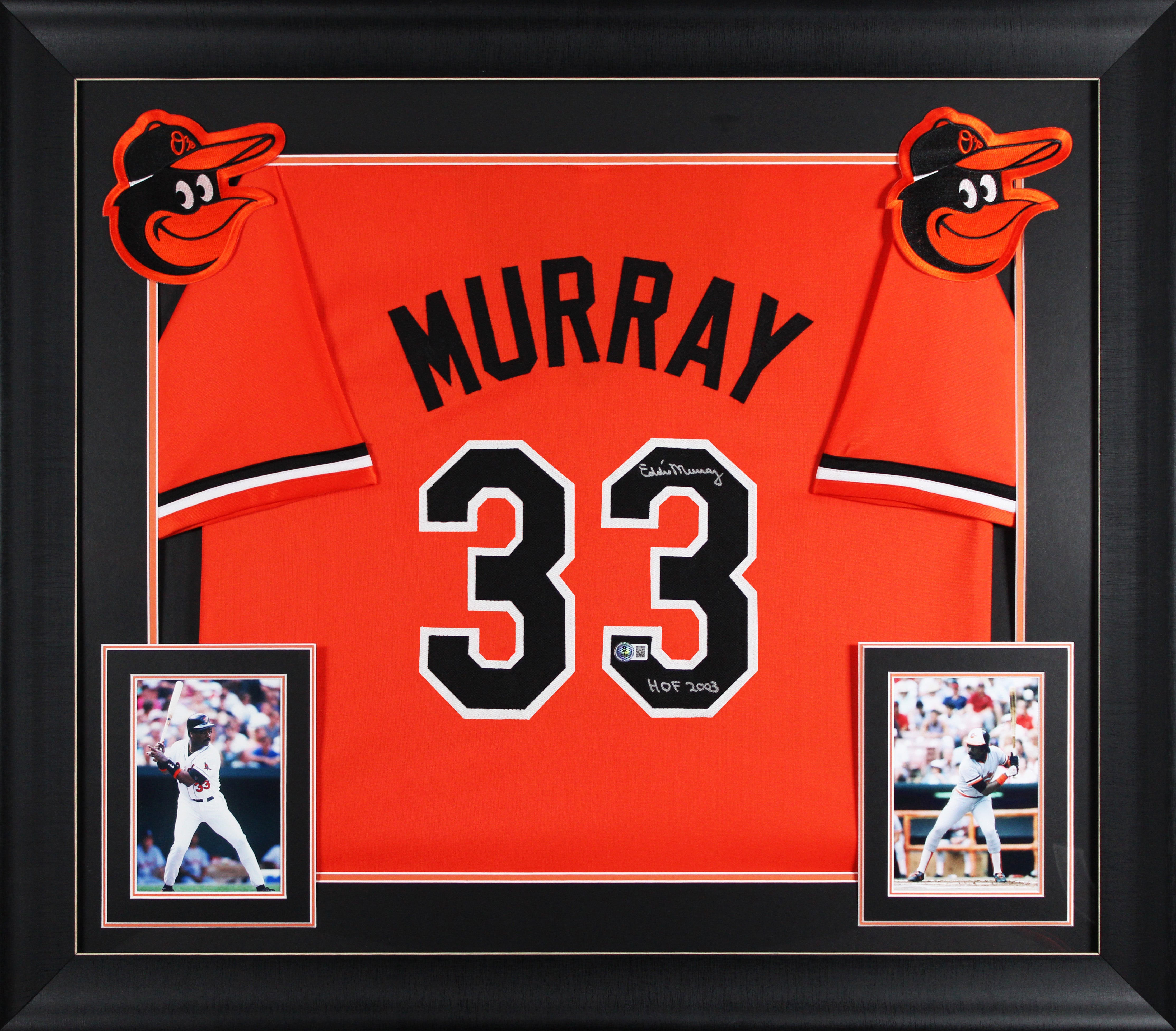 Eddie Murray "HOF 03" Signed Orange Pro Style Framed Jersey BAS Witnessed